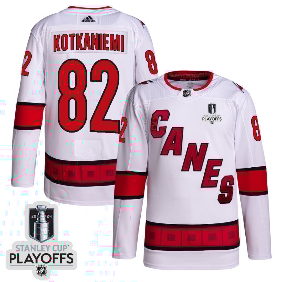 Jesperi Kotkaniemi 82 Carolina Hurricanes 2024 NHL Playoffs Patch Away Hockey Jersey - Men, White - JS146 