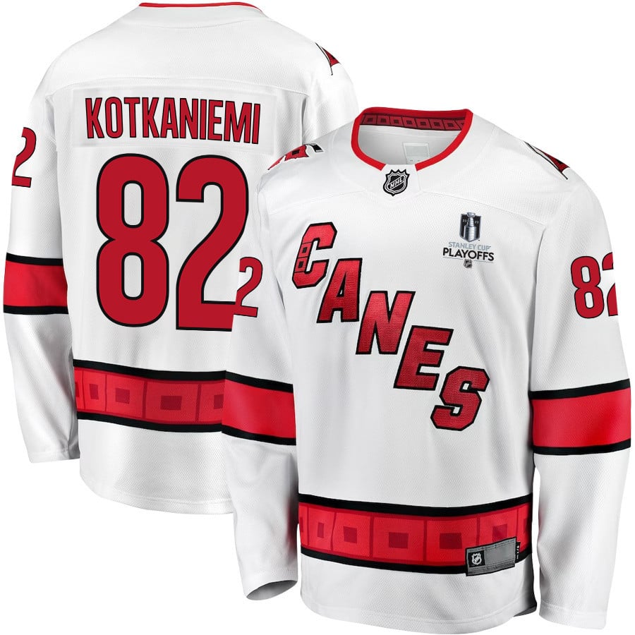 Jesperi Kotkaniemi 82 Carolina Hurricanes Stanley Cup 2023 Playoffs Patch Away Breakaway Men Hockey Jersey - White - JS566 