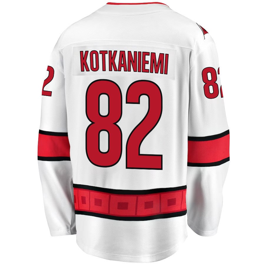 Alternative view of Jesperi Kotkaniemi 82 Carolina Hurricanes Stanley Cup 2023 Playoffs Patch Away Breakaway Men Hockey Jersey - White - JS566 