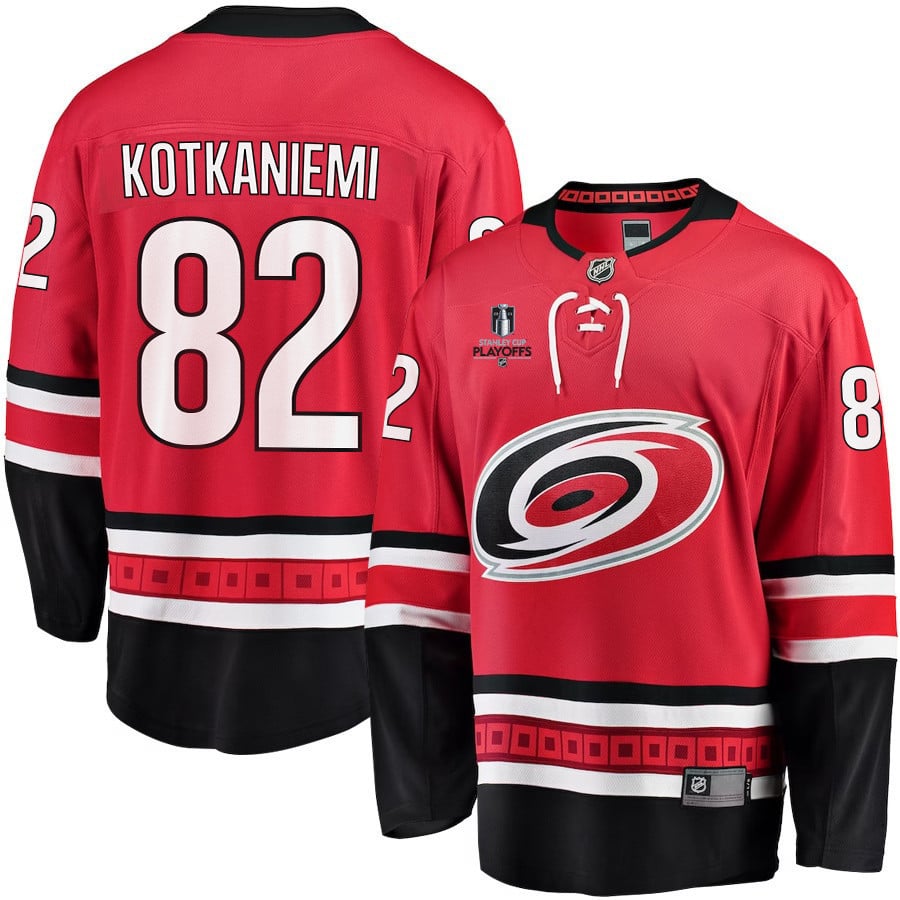 Jesperi Kotkaniemi 82 Carolina Hurricanes Stanley Cup 2023 Playoffs Patch Home Breakaway Men Hockey Jersey - Red - JS429 