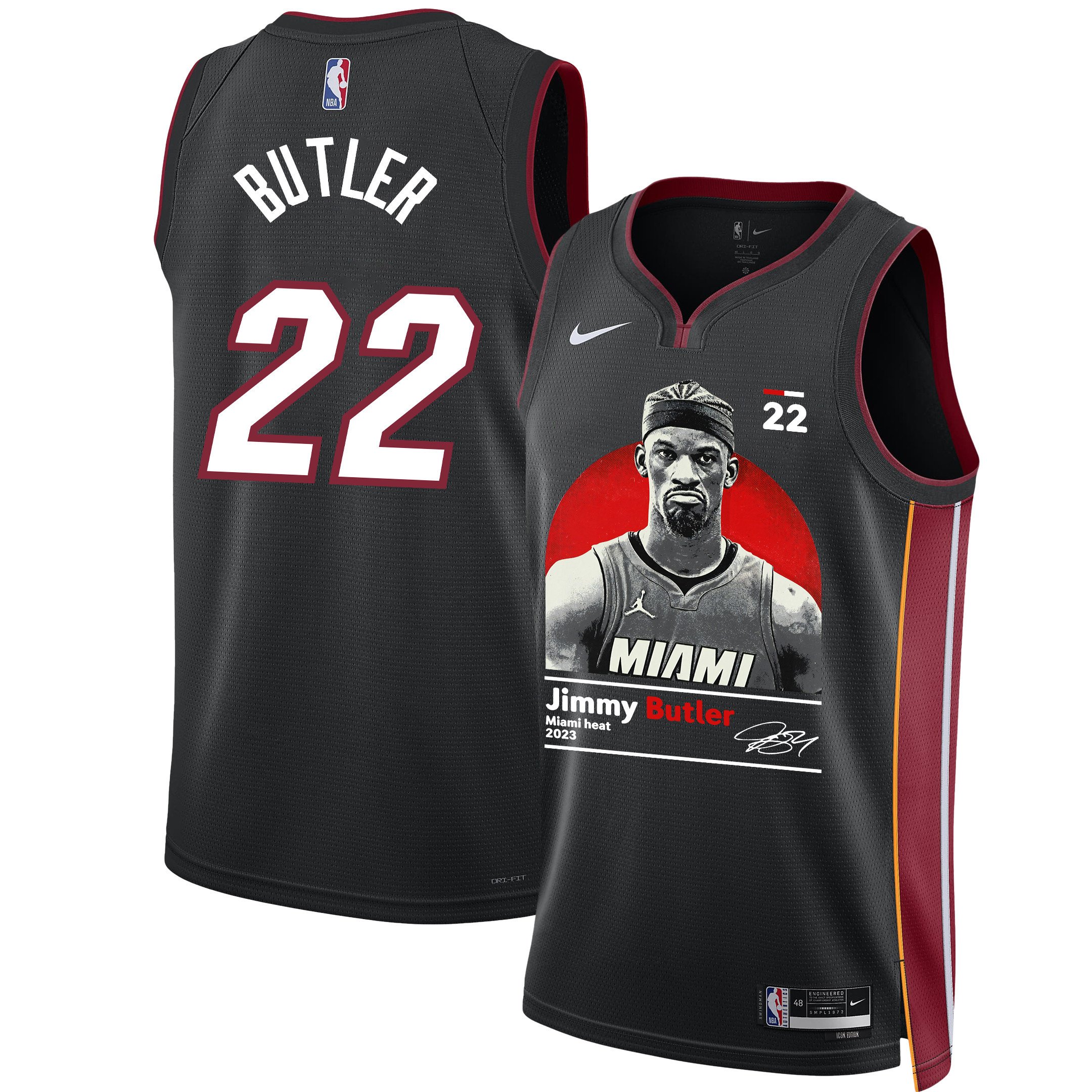 Jimmy Butler 22 Miami Heat Heart And Soul 2023 NBA Champions Swingman Basketball Jersey - Black - JS191 