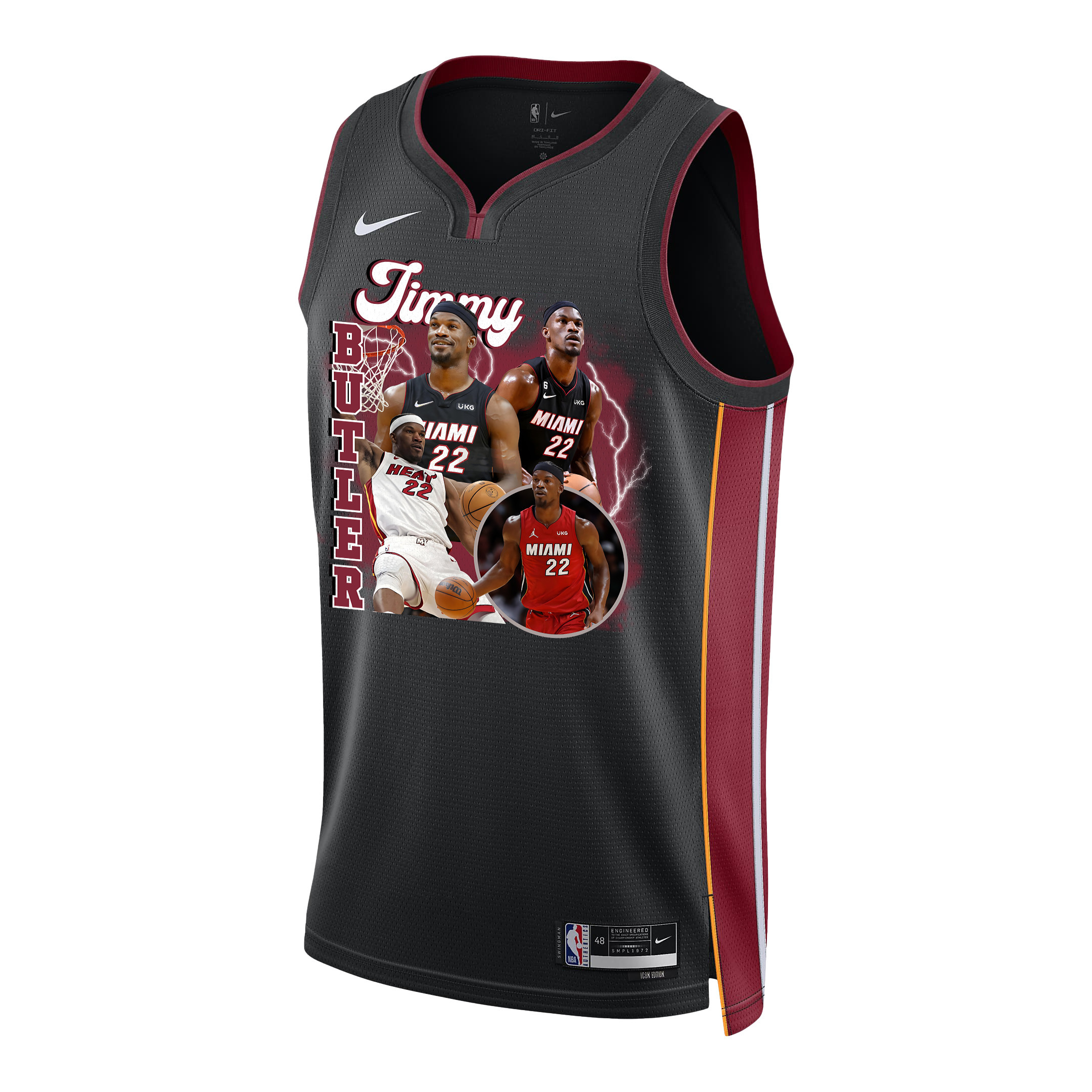 Alternative view of Jimmy Butler 22 Miami Heat Scorching Success 2023 Champions Swingman Basketball Jersey - Black - JS681 