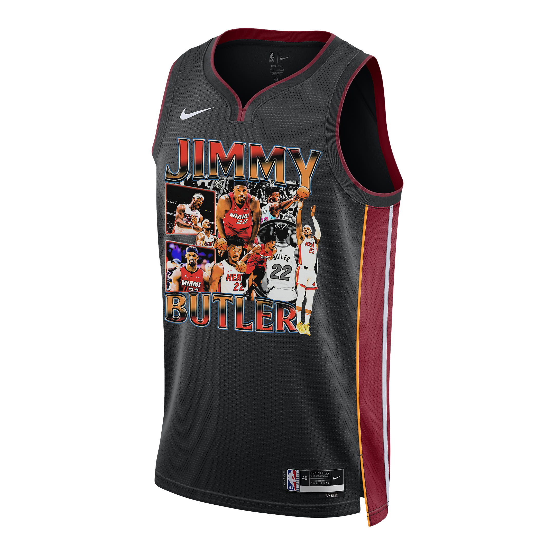 Alternative view of Jimmy Butler 22 Miami Heat Scoring Machine 2023 NBA Champions Swingman Basketball Jersey - Black - JS902 