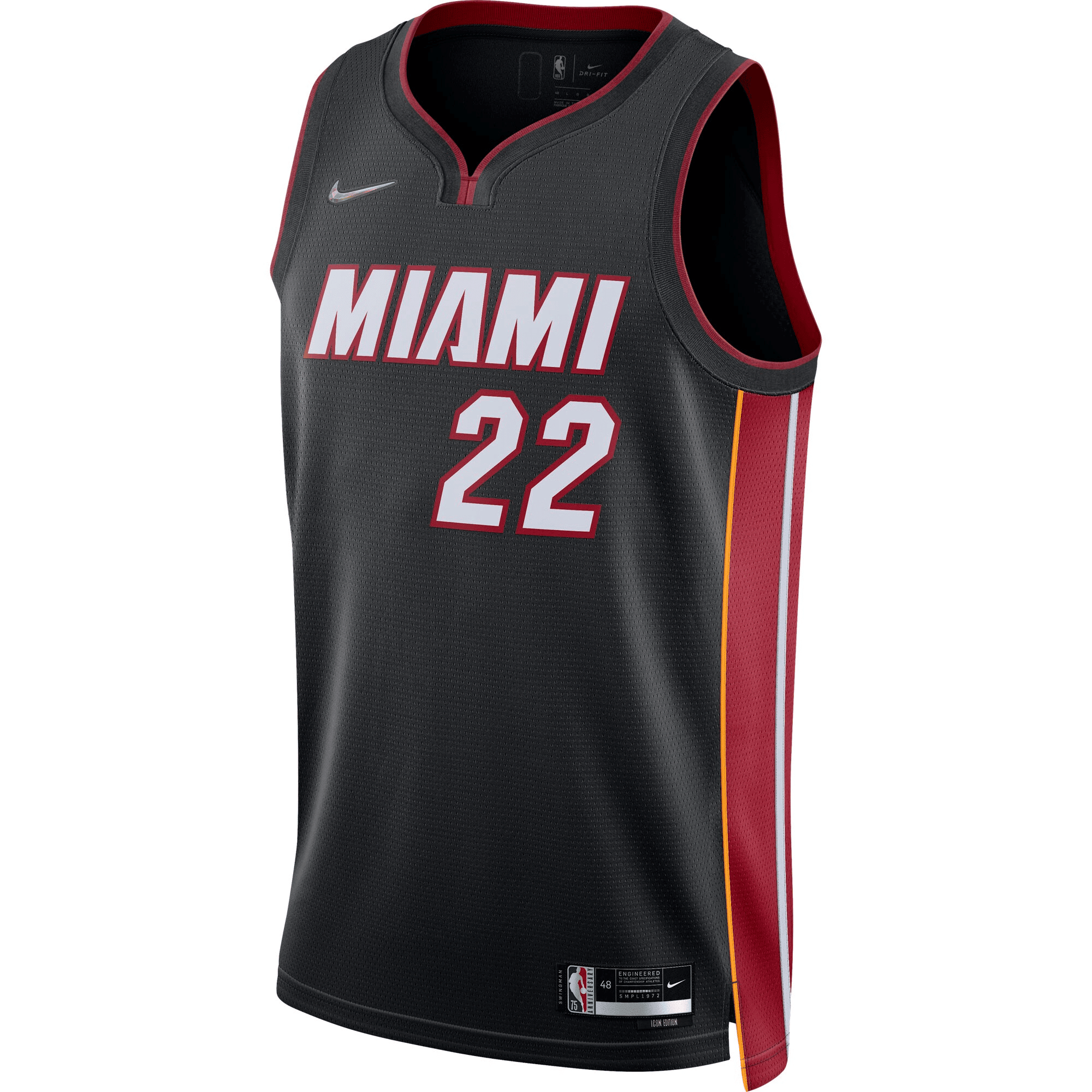 Alternative view of Jimmy Butler Miami Heat /22 Diamond Swingman Basketball Jersey - Icon Edition - Black Basketball Jersey - JS873 