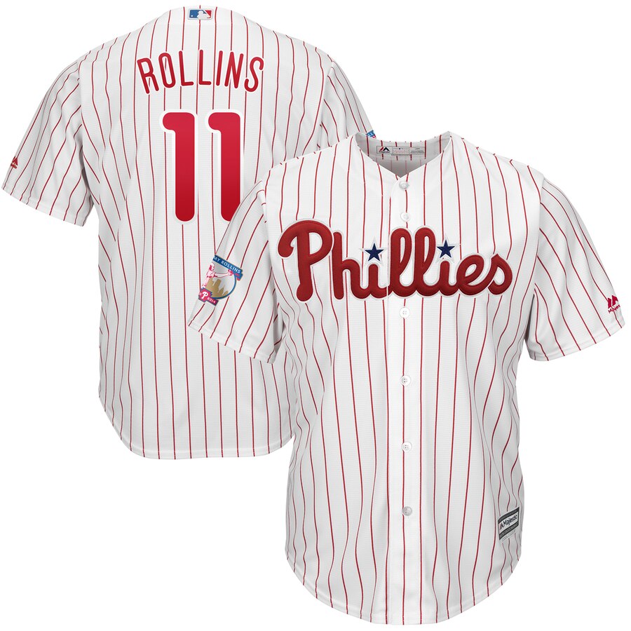 Jimmy Rollins Philadelphia Phillies Majestic Home Retirement Cool Base Player Baseball Jersey - White Red