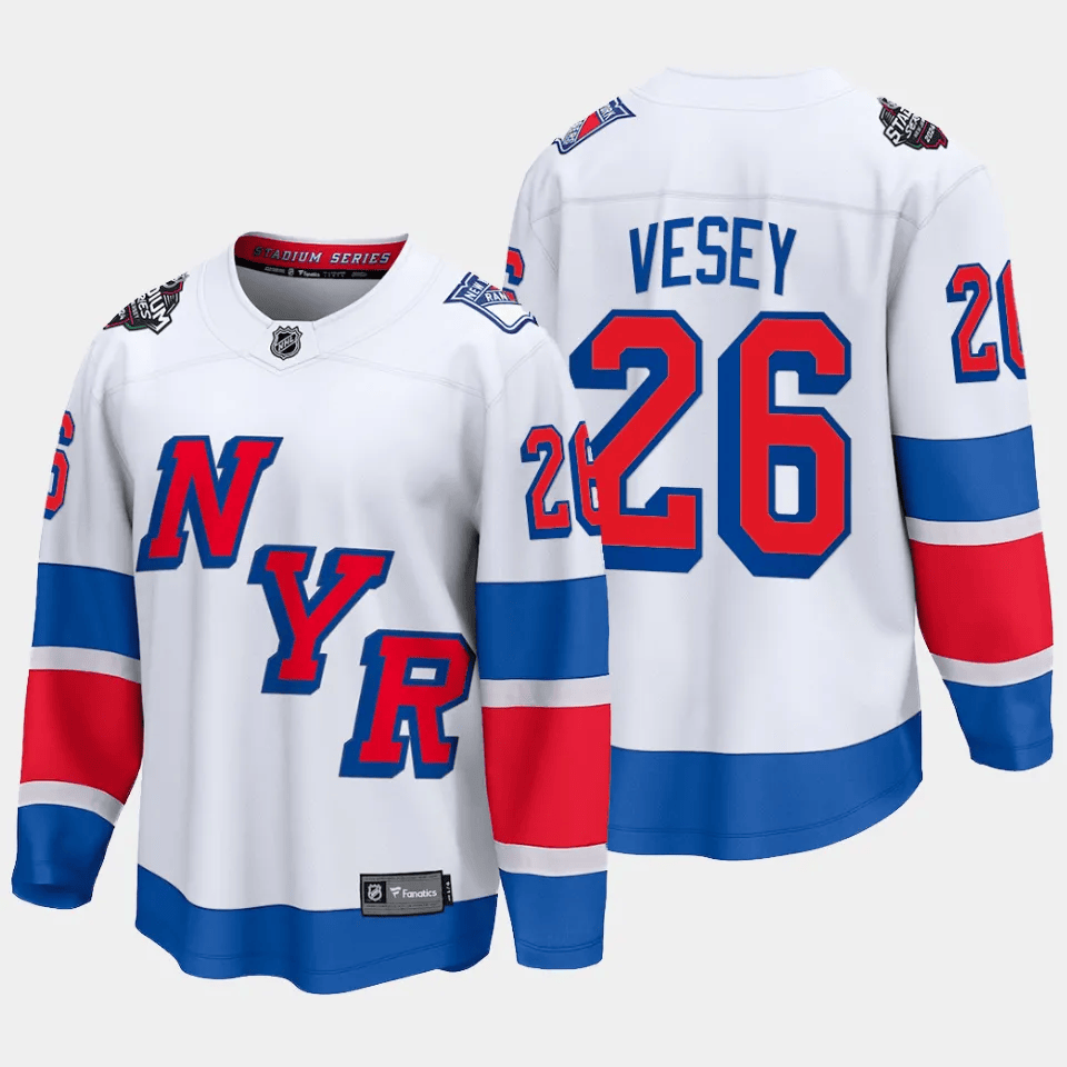 Jimmy Vesey 26 New York Rangers 2024 Stadium Series Patch Breakaway Hockey Jersey - Men, White - JS155 