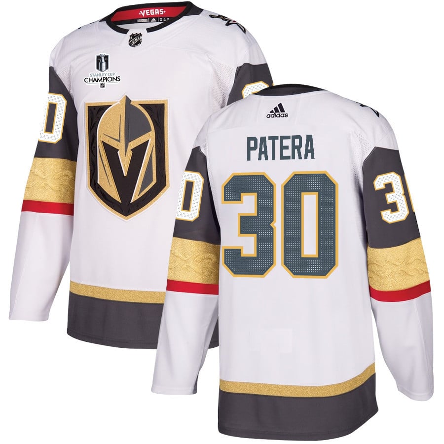 Jiri Patera 30 Vegas Golden Knights Stanley Cup 2023 Champions Patch Away Breakaway Men Hockey Jersey - White - JS520 