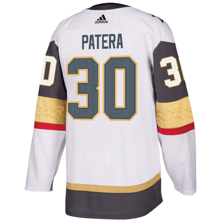 Alternative view of Jiri Patera 30 Vegas Golden Knights Stanley Cup 2023 Champions Patch Away Breakaway Men Hockey Jersey - White - JS520 