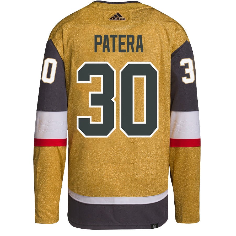 Alternative view of Jiri Patera 30 Vegas Golden Knights Stanley Cup 2023 Champions Patch Home Breakaway Men Hockey Jersey - Gold - JS899 