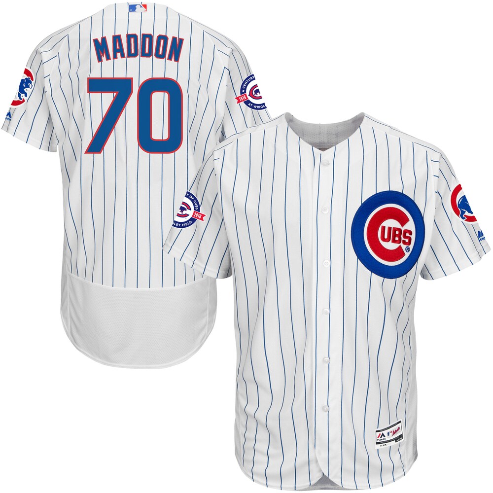 Joe Maddon Chicago Cubs Majestic Home Flex Base Collection Baseball Jersey With 100 Years At Wrigley Field Commemorative Patch - White/royal