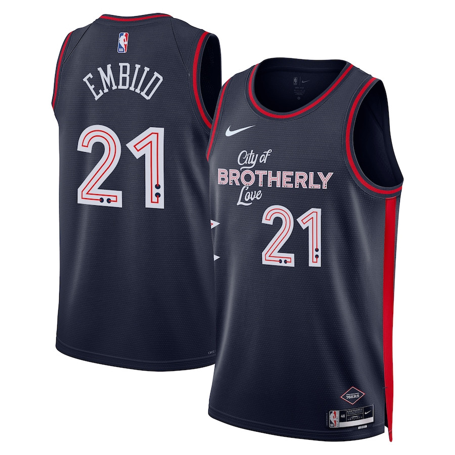 Joel Embiid 21 Philadelphia 76ers 2023/24 City Edition Swingman Basketball Jersey - Navy - JS154 