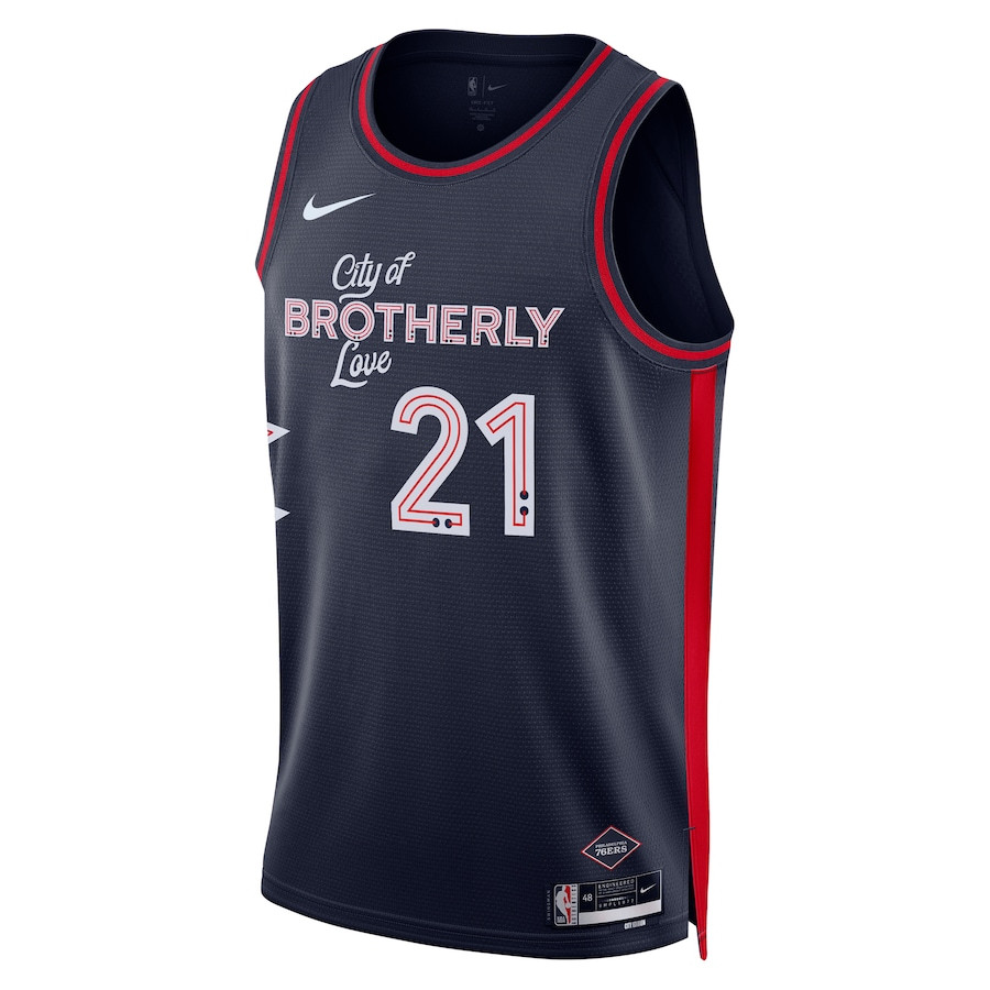 Alternative view of Joel Embiid 21 Philadelphia 76ers 2023/24 City Edition Swingman Basketball Jersey - Navy - JS154 