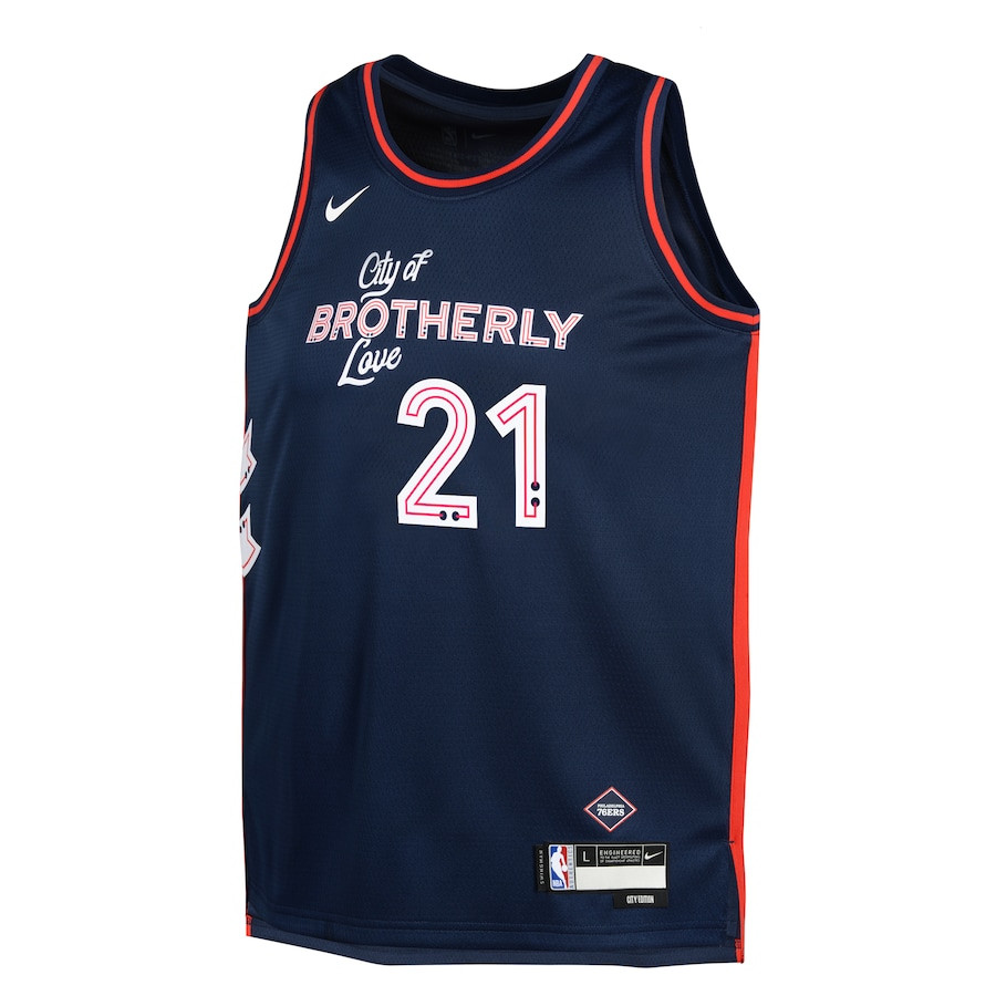 Alternative view of Joel Embiid 21 Philadelphia 76ers 2023/24 City Edition Swingman YOUTH Basketball Jersey - Navy - JS216 