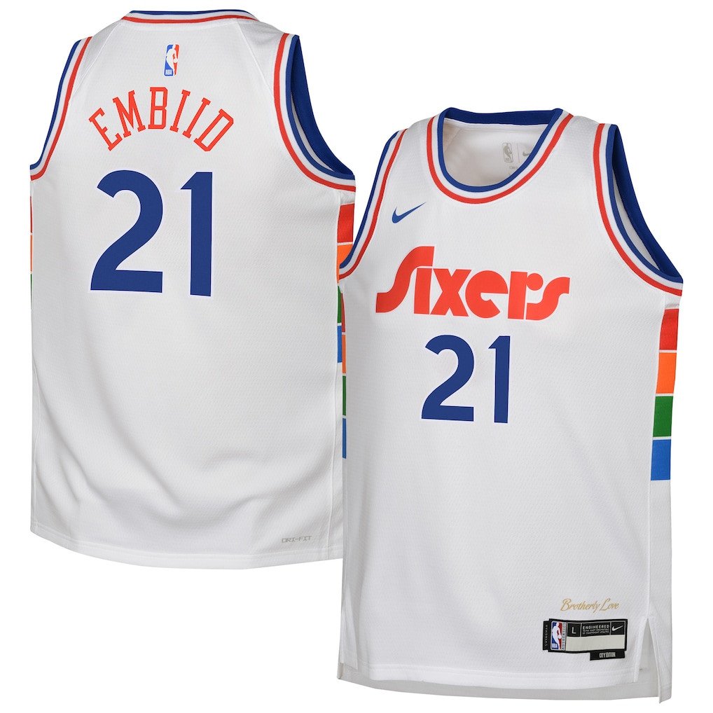 Joel Embiid 21 Philadelphia 76ers 2024/25 Swingman Player YOUTH Basketball Jersey - City Edition - White - JS199 