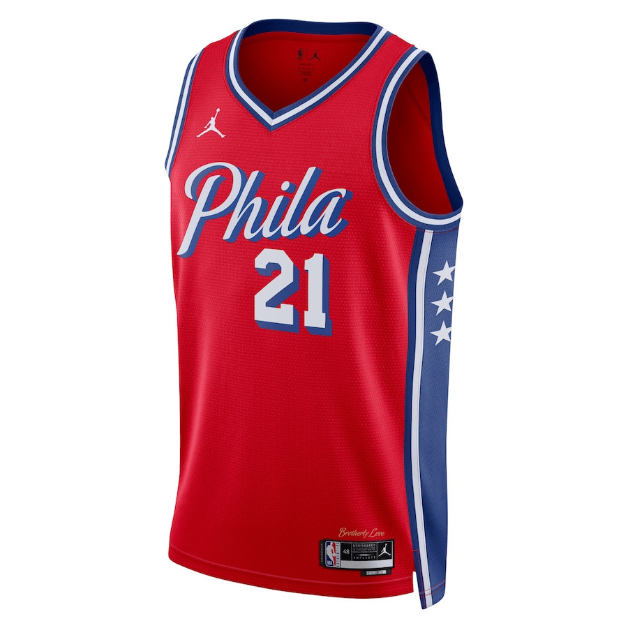 Alternative view of Joel Embiid 21 Philadelphia 76ers Unisex Swingman Basketball Jersey - Statement Edition - Red - JS287 
