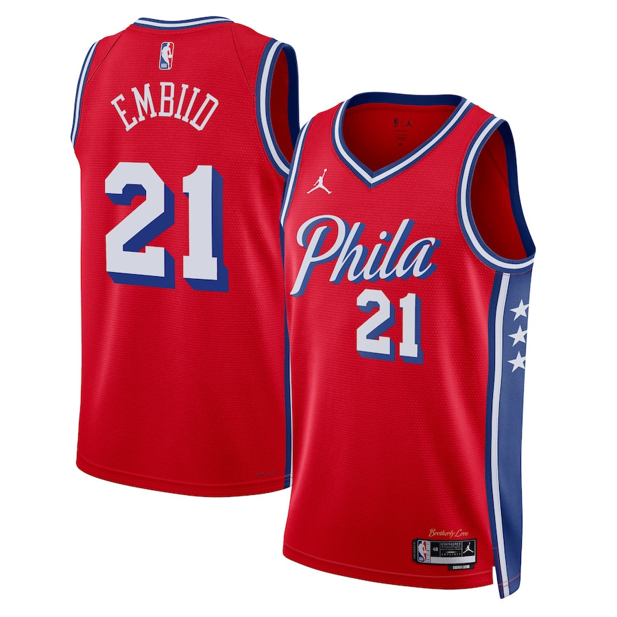 Joel Embiid 21 Philadelphia 76ers Unisex Swingman Basketball Jersey - Statement Edition - Red - JS287 