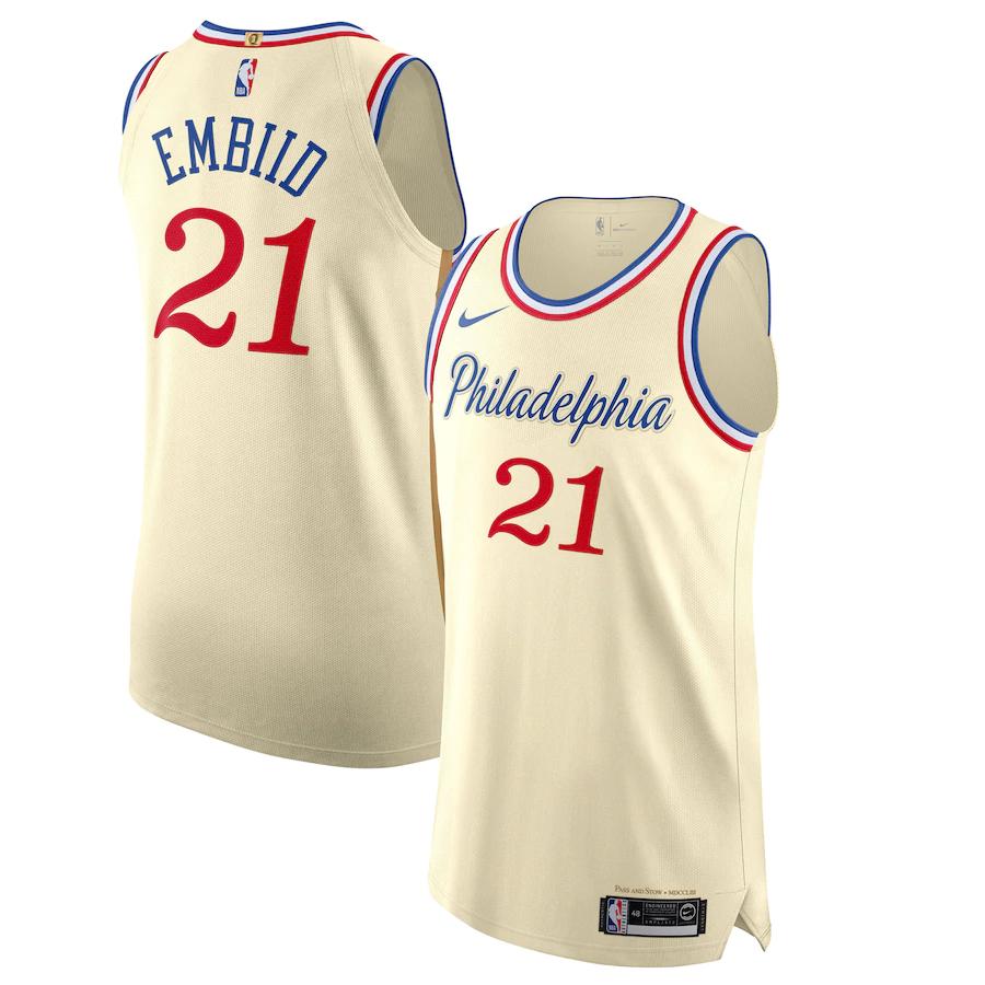 Joel Embiid Philadelphia 76ers 2019/20 Finished Basketball Jersey Cream - City Edition