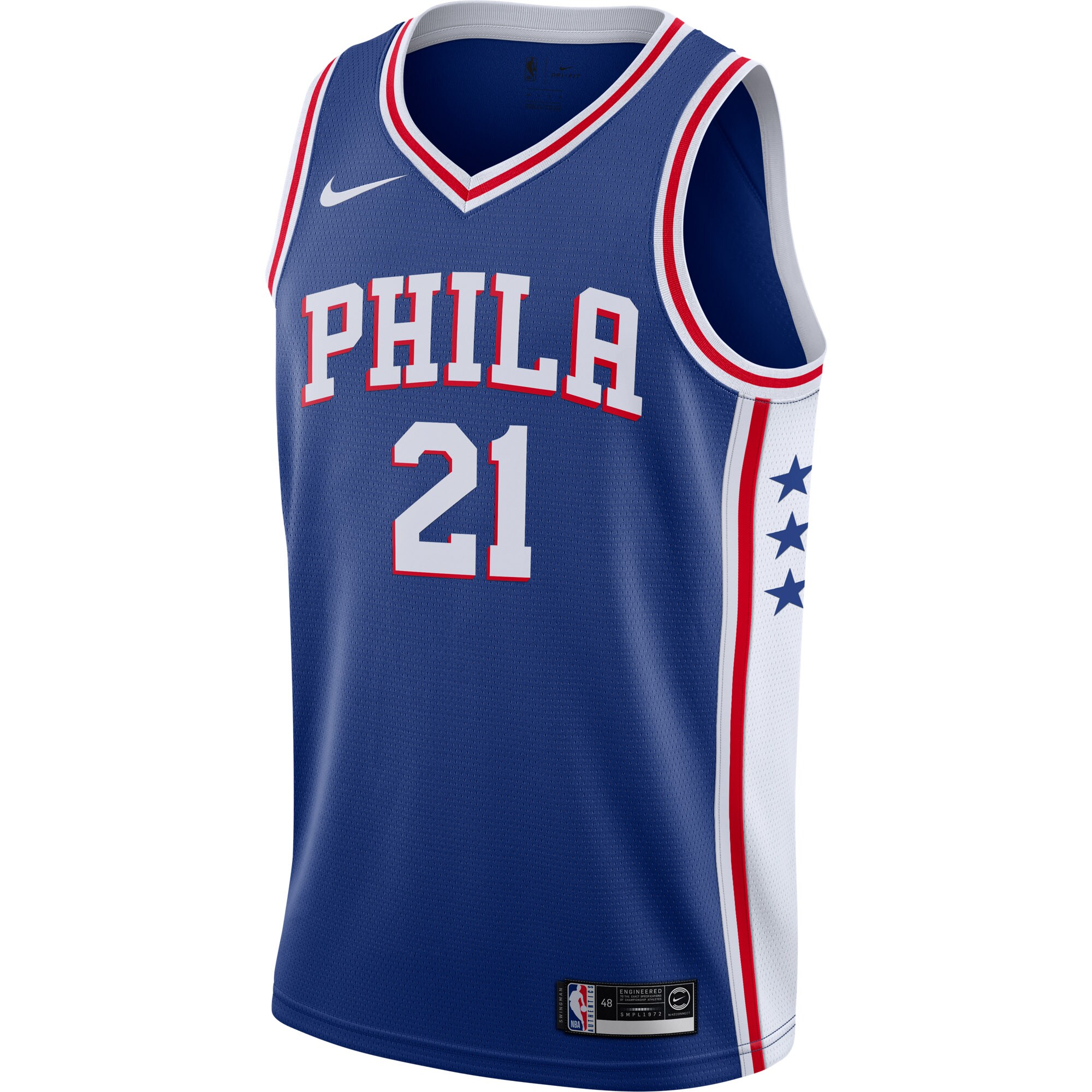 Alternative view of Joel Embiid Philadelphia 76ers 2019/2020 Swingman Basketball Jersey – Icon Edition – Royal