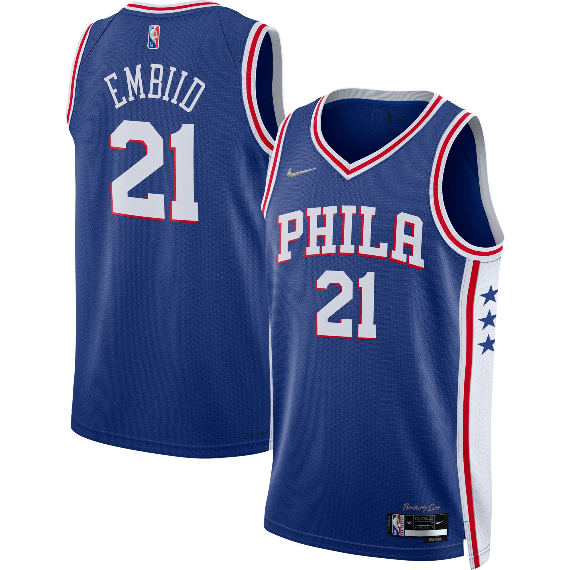 Alternative view of Joel Embiid Philadelphia 76ers 2021/22 Diamond Swingman Basketball Jersey - Icon Edition - Royal