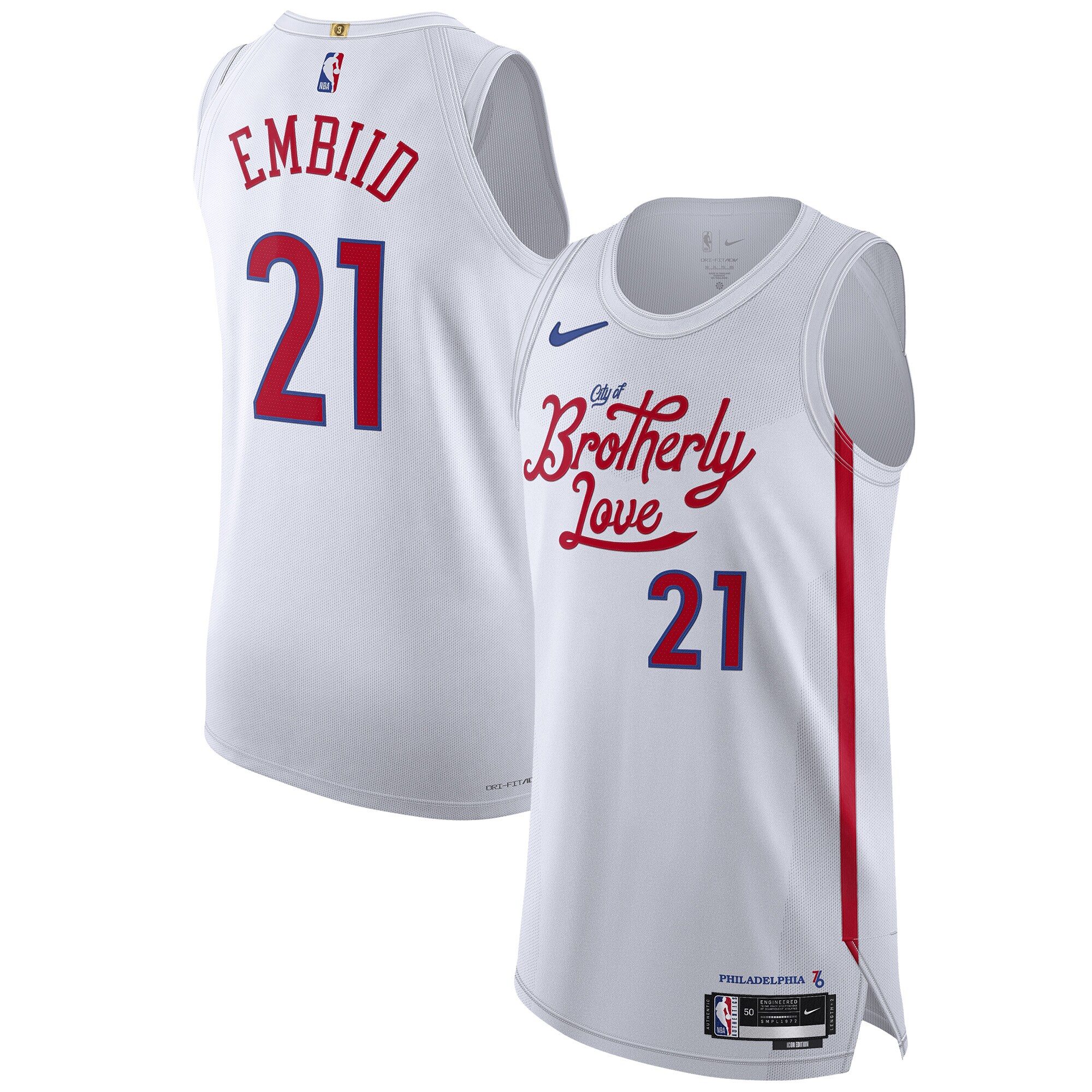 Alternative view of Joel Embiid Philadelphia 76ers 2022/23 Authentic Basketball Jersey - City Edition - White