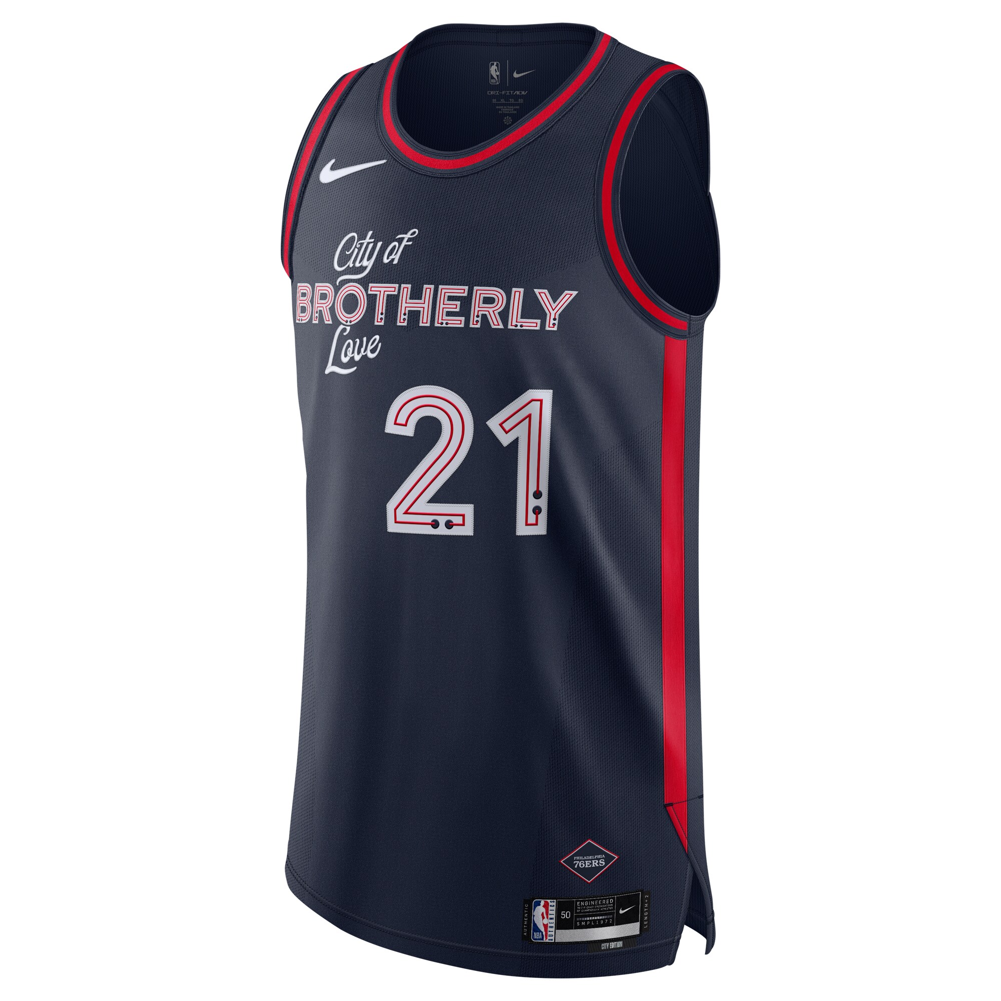 Alternative view of Joel Embiid Philadelphia 76ers Authentic Basketball Jersey - City Edition - Navy