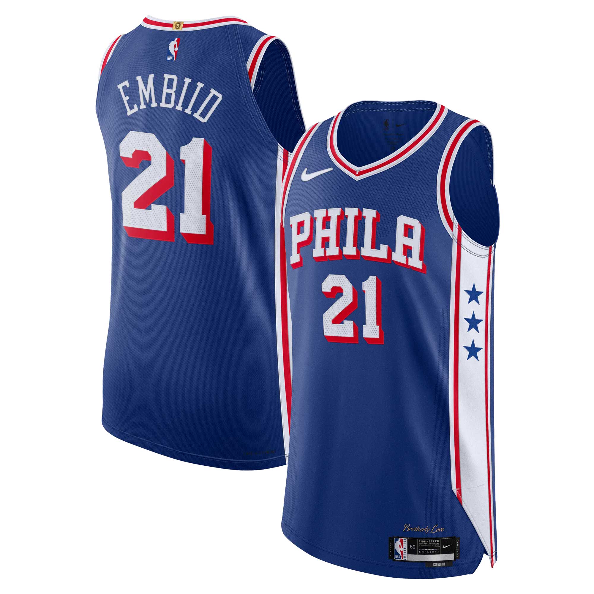 Joel Embiid Philadelphia 76ers Authentic Basketball Jersey – Icon Edition – Royal