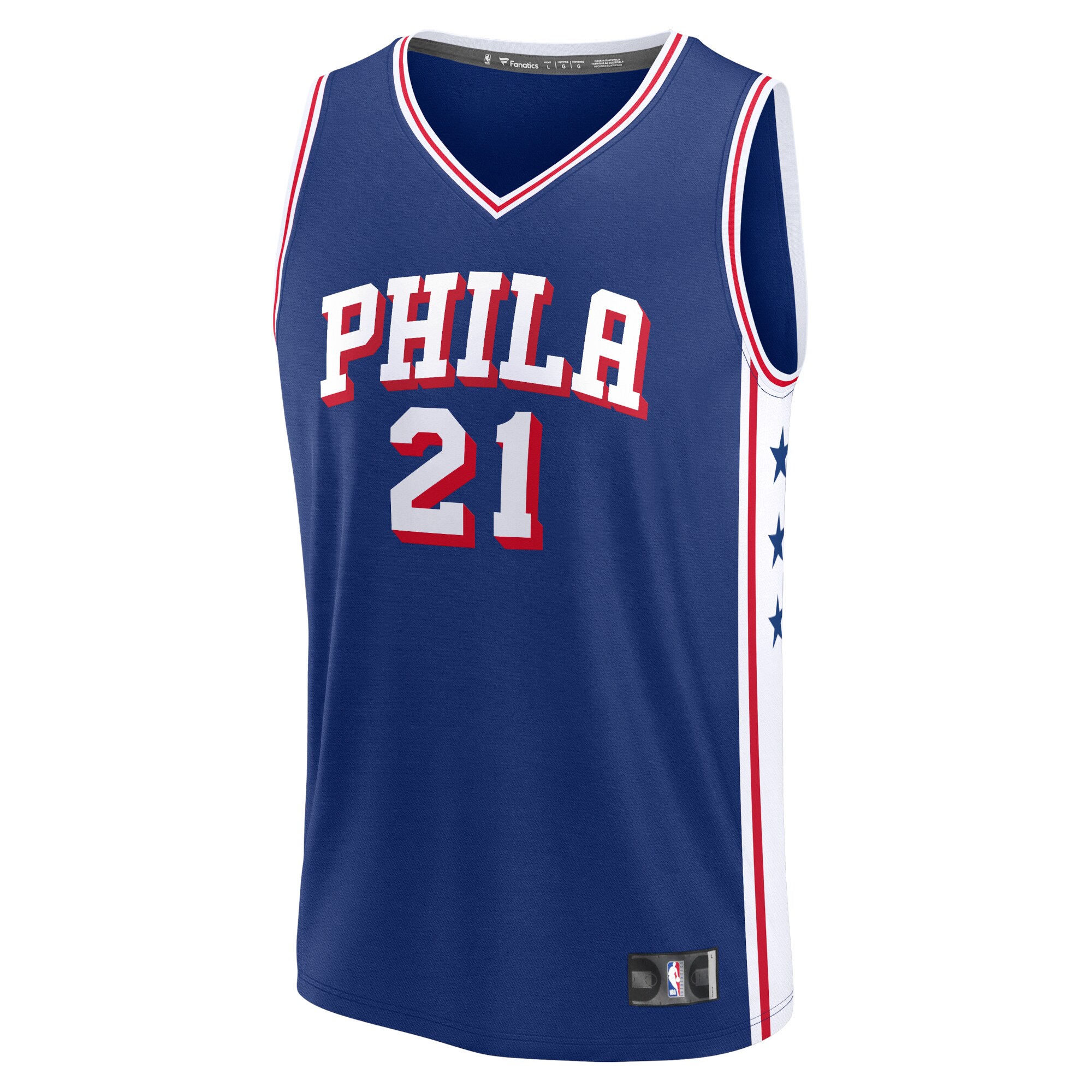 Alternative view of Joel Embiid Philadelphia 76ers Fanatics Fast Break Replica Basketball Jersey – Icon Edition – Royal