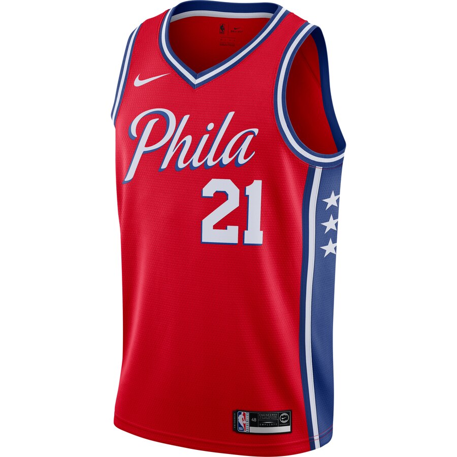 Alternative view of Joel Embiid Philadelphia 76ers Finished Swingman Basketball Jersey Red - Statement Edition