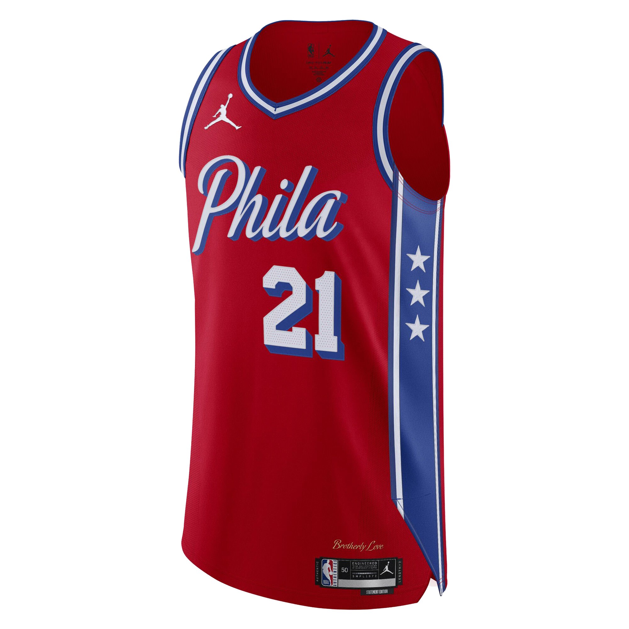 Alternative view of Joel Embiid Philadelphia 76ers Jordan Brand Authentic Player Basketball Jersey – Statement Edition – Red