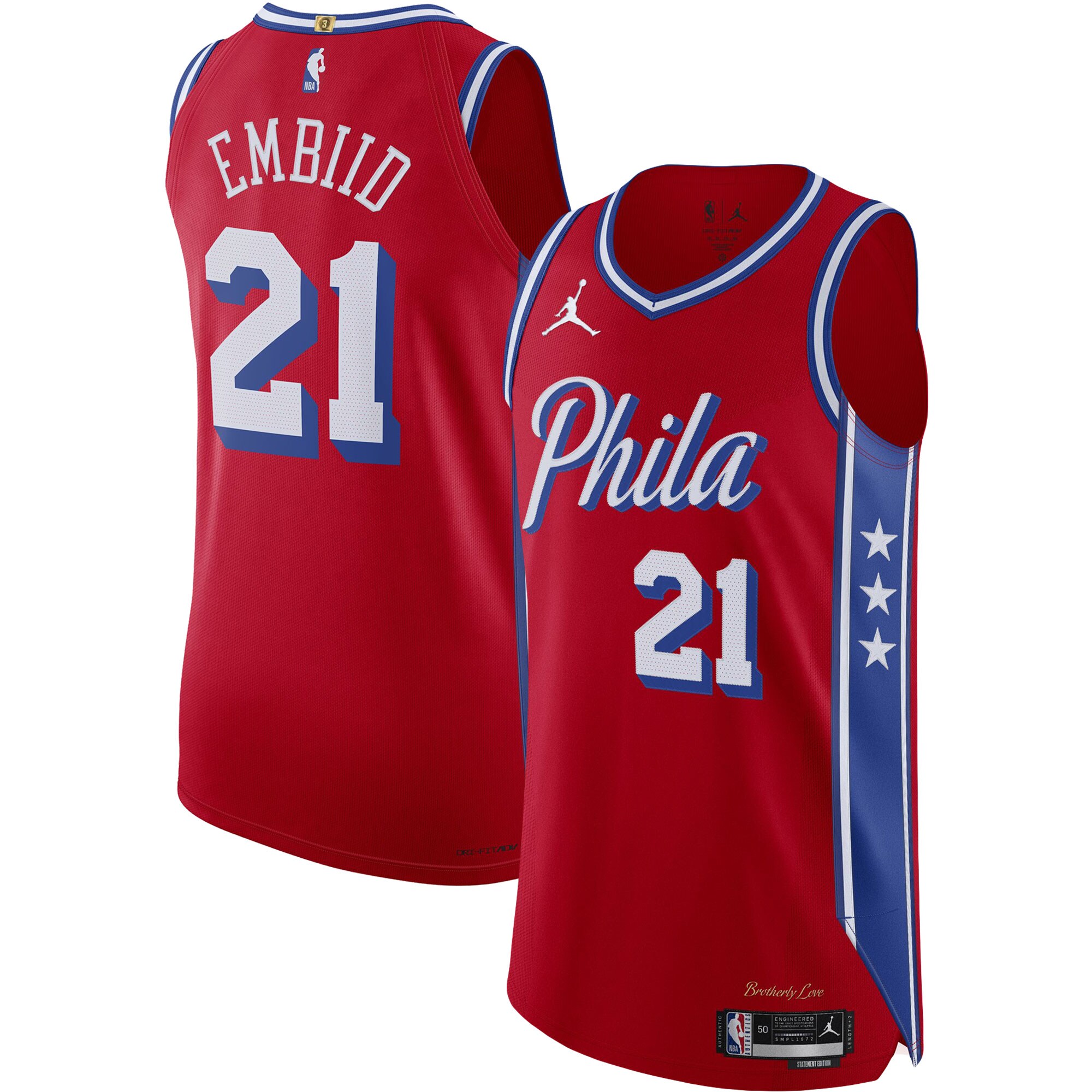 Joel Embiid Philadelphia 76ers Jordan Brand Authentic Player Basketball Jersey – Statement Edition – Red