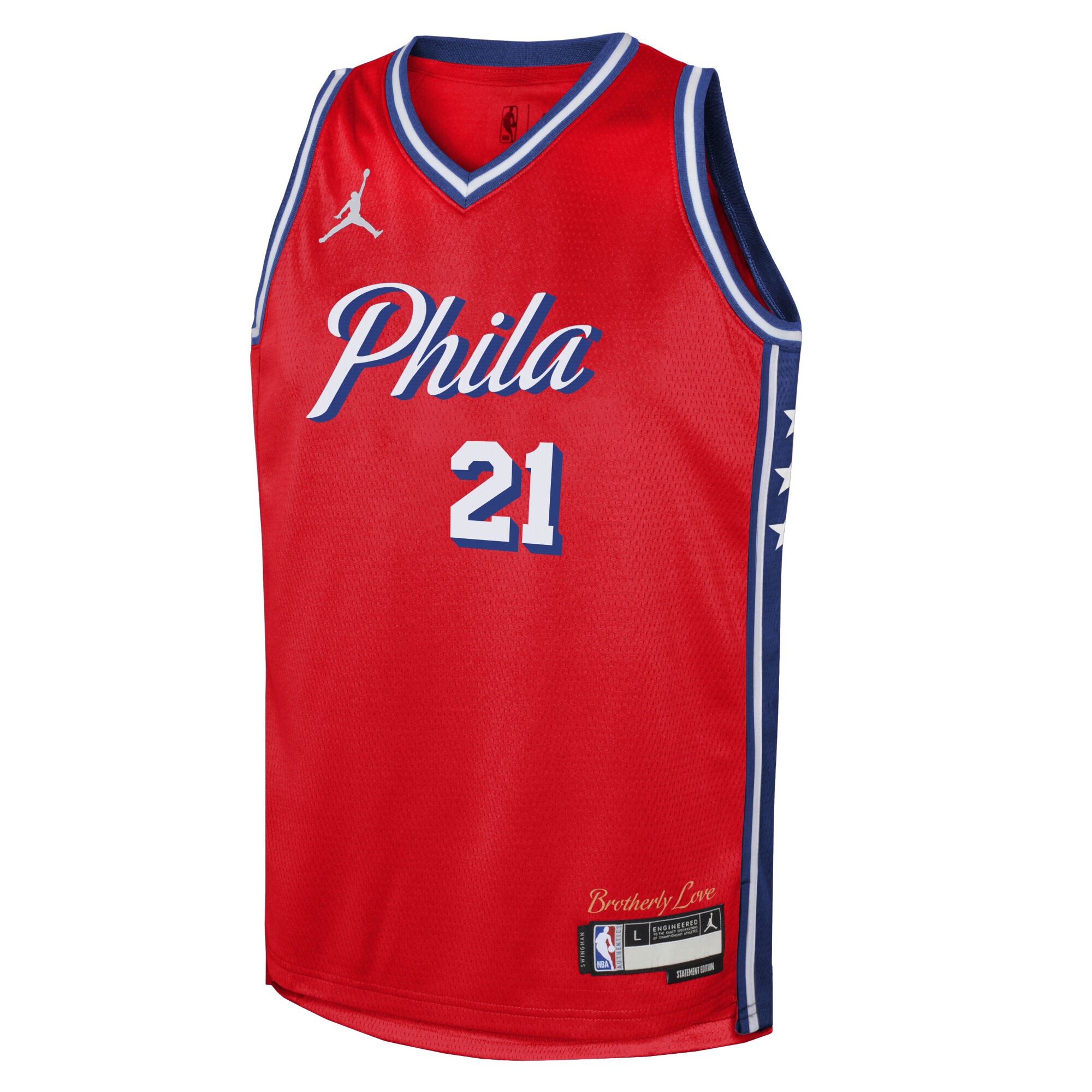 Alternative view of Joel Embiid Philadelphia 76ers Jordan Brand Youth Swingman Basketball Jersey – Statement Edition – Red