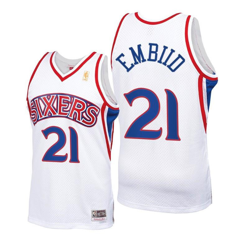 Joel Embiid Philadelphia 76ers White Throwback 90s Basketball Jersey HWC Swingman - Men Basketball Jersey - JS746 