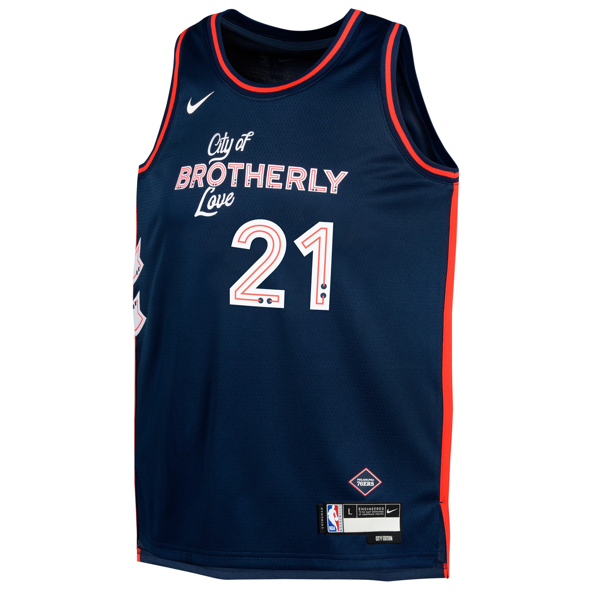 Alternative view of Joel Embiid Philadelphia 76ers Youth Swingman Replica Basketball Jersey - City Edition - Navy