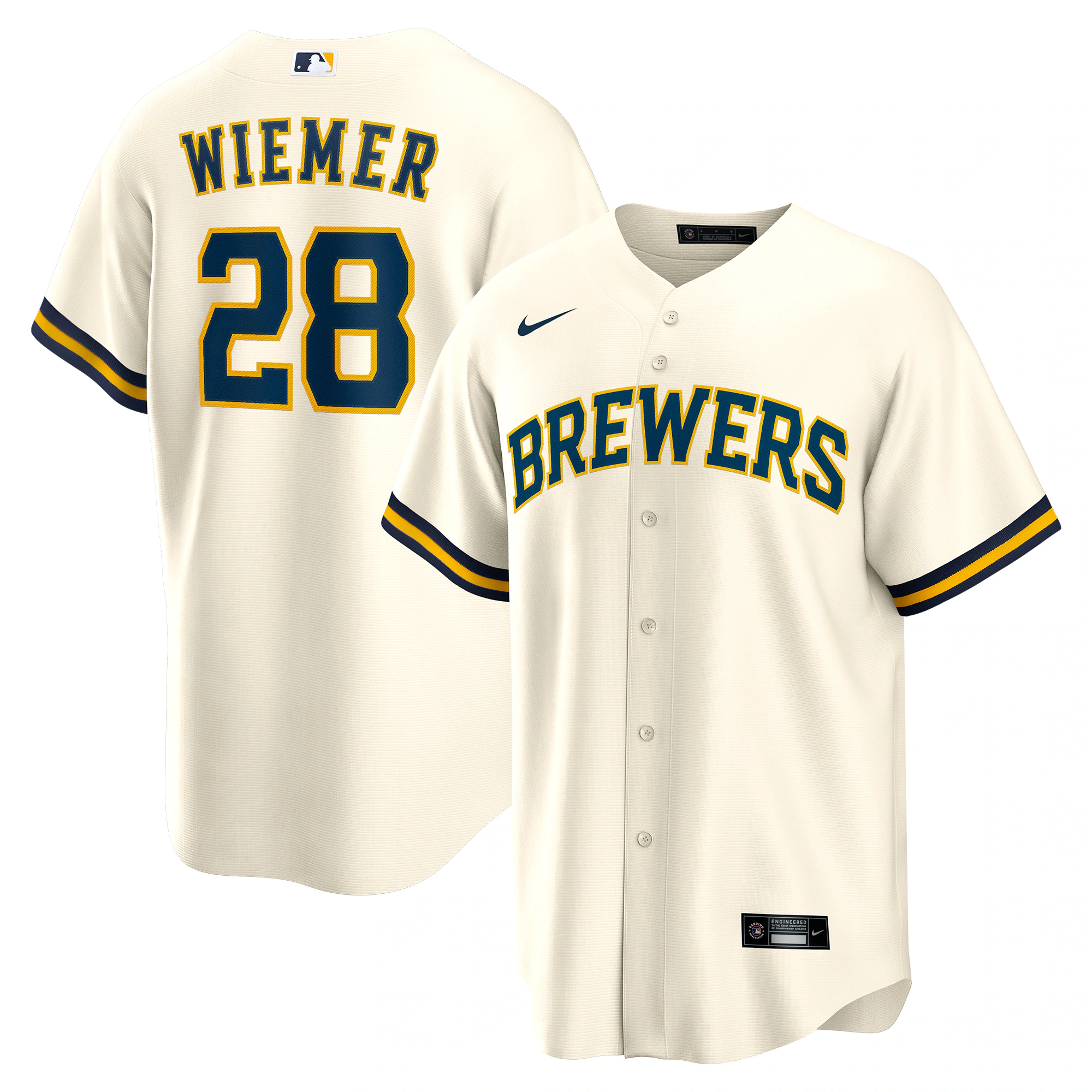 Alternative view of Joey Wiemer Milwaukee Brewers Home Replica Player Baseball Jersey – Cream