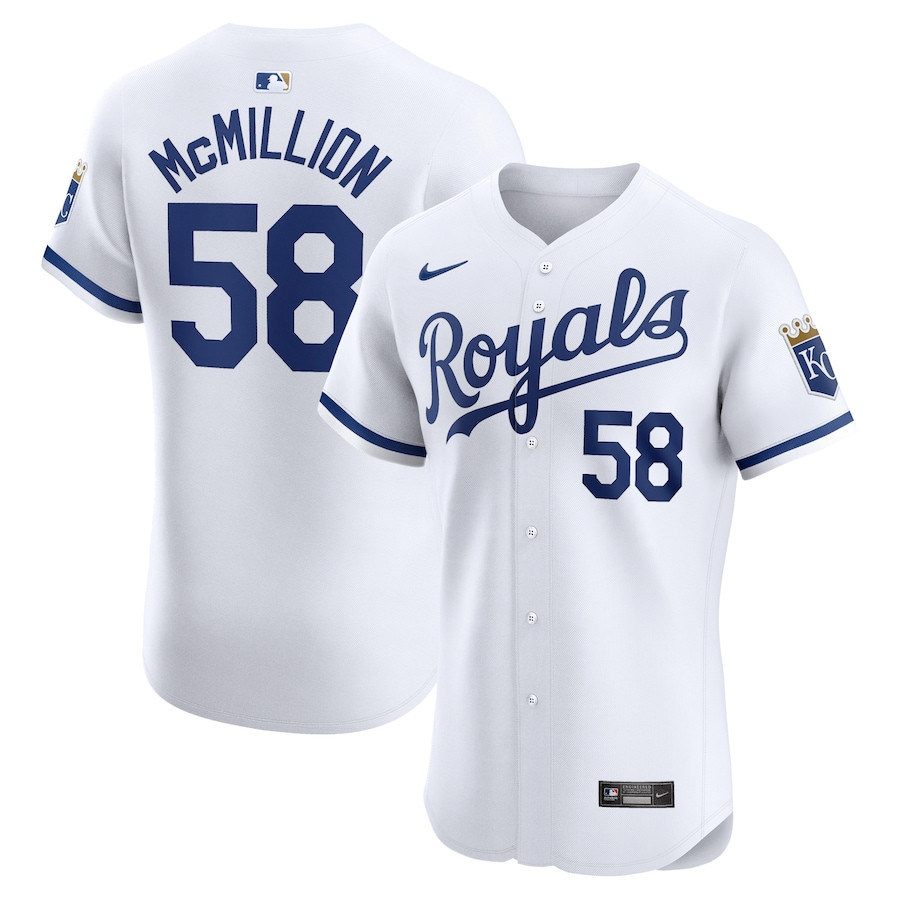John McMillon 58 Kansas City Royals Home Elite Player Men Baseball Jersey - White 