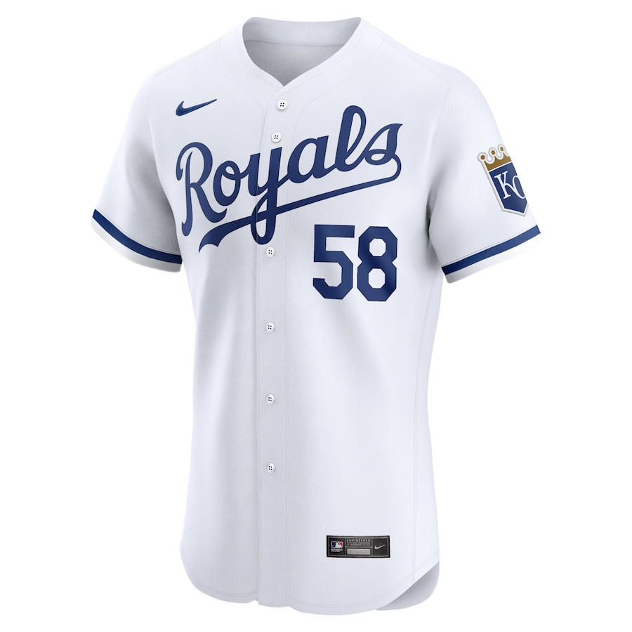 Alternative view of John McMillon 58 Kansas City Royals Home Elite Player Men Baseball Jersey - White 
