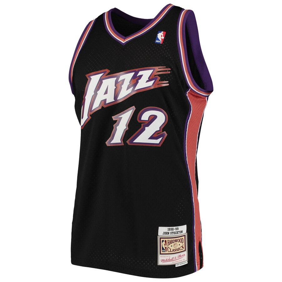 Alternative view of John Stockton Utah Jazz Mitchell & Ness Hardwood Classics 1996-97 Swingman Basketball Jersey - Black