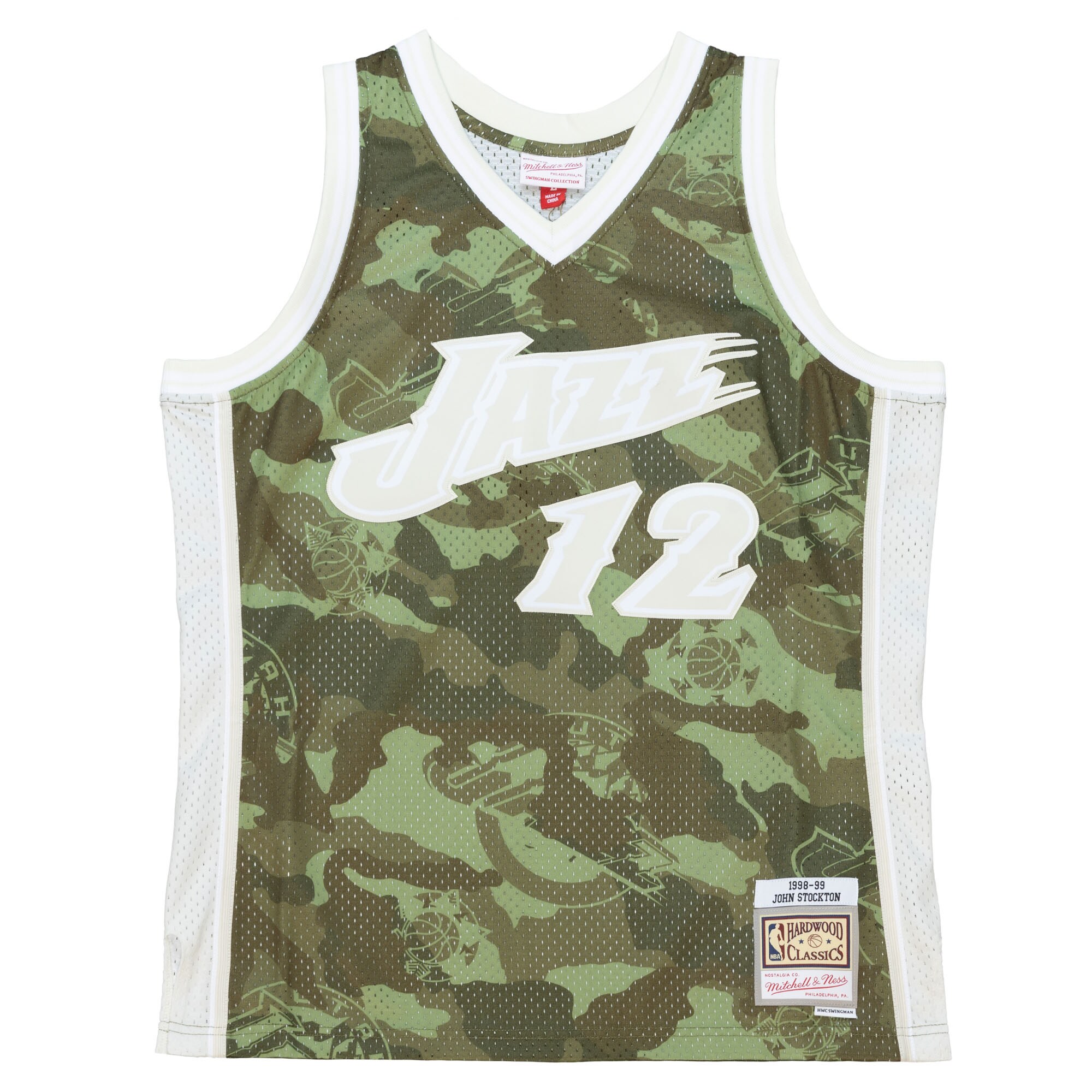 Alternative view of John Stockton Utah Jazz Mitchell & Ness Hardwood Classics 1998/99 Ghost Green Swingman Basketball Jersey - Camo