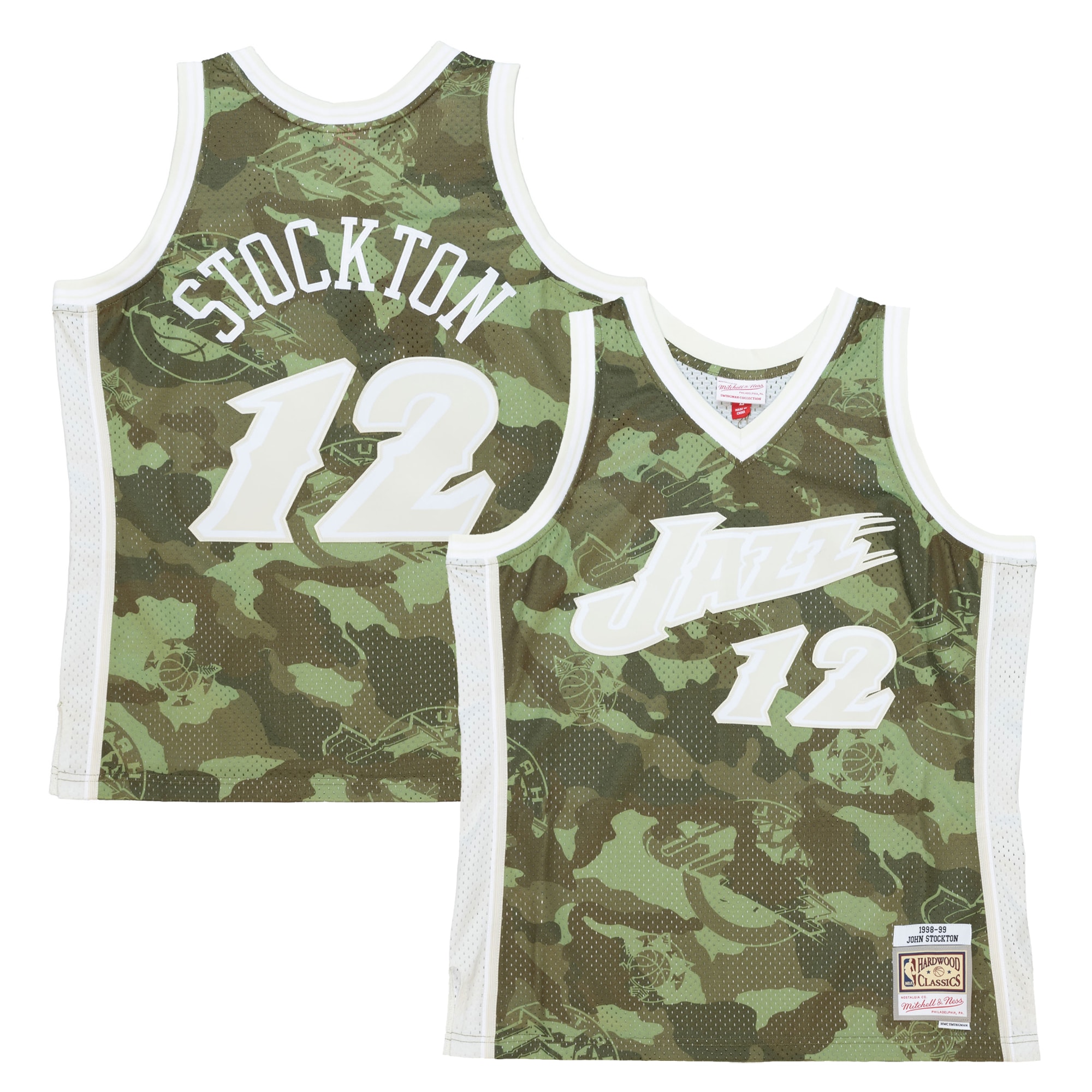 John Stockton Utah Jazz Mitchell & Ness Hardwood Classics 1998/99 Ghost Green Swingman Basketball Jersey - Camo