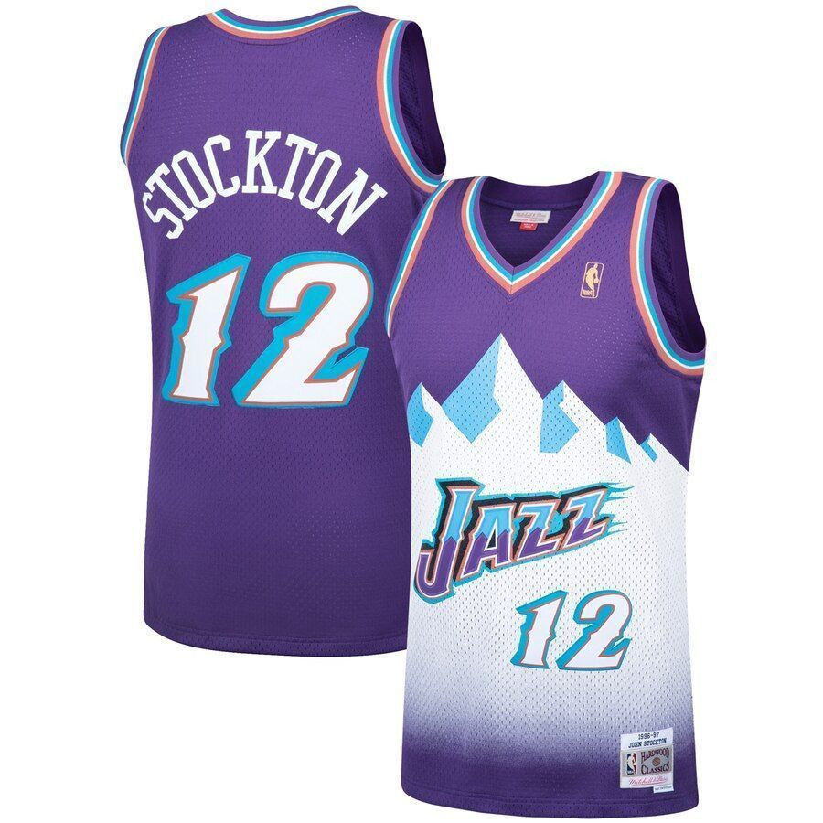 John Stockton Utah Jazz Mitchell & Ness 1996-97 Hardwood Classics Swingman Player Hockey Jersey - Purple - JS896 