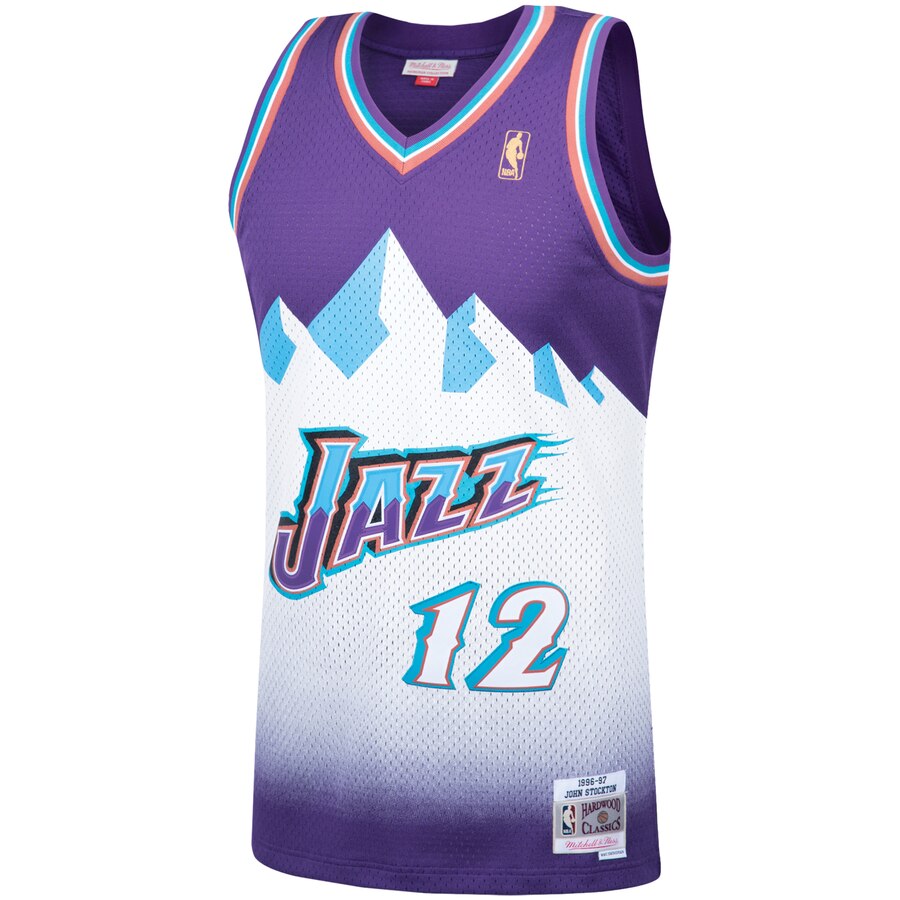 Alternative view of John Stockton Utah Jazz Mitchell & Ness 1996-97 Hardwood Classics Swingman Player Basketball Jersey – Purple