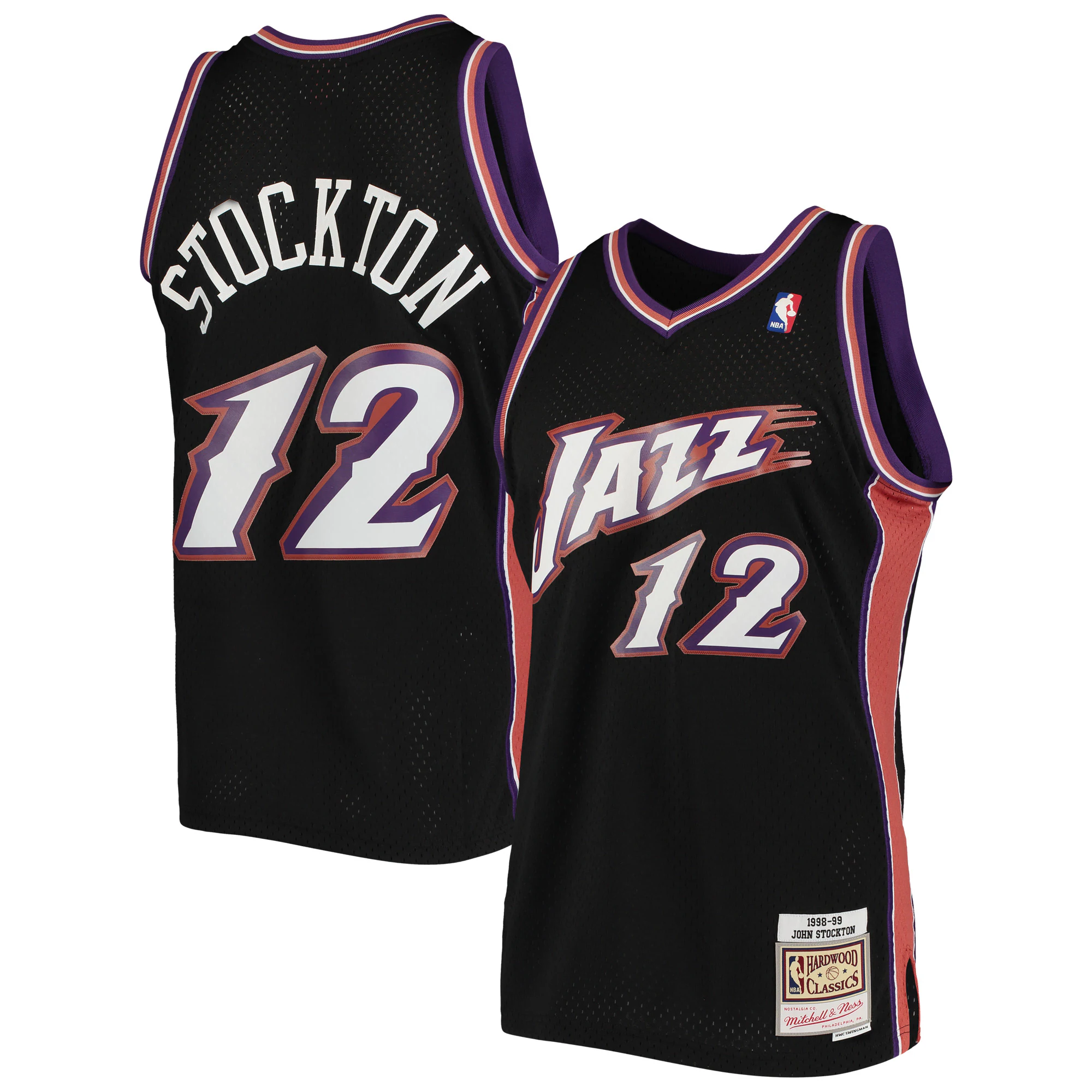 John Stockton Utah Jazz Mitchell & Ness Hardwood Classics 1996/97 Swingman Basketball Jersey - Black