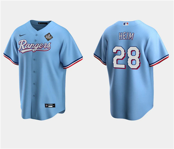 Alternative view of Jonah Heim 28 Texas Rangers 2023 World Series Stitched Baseball Jersey - Blue - JS966 