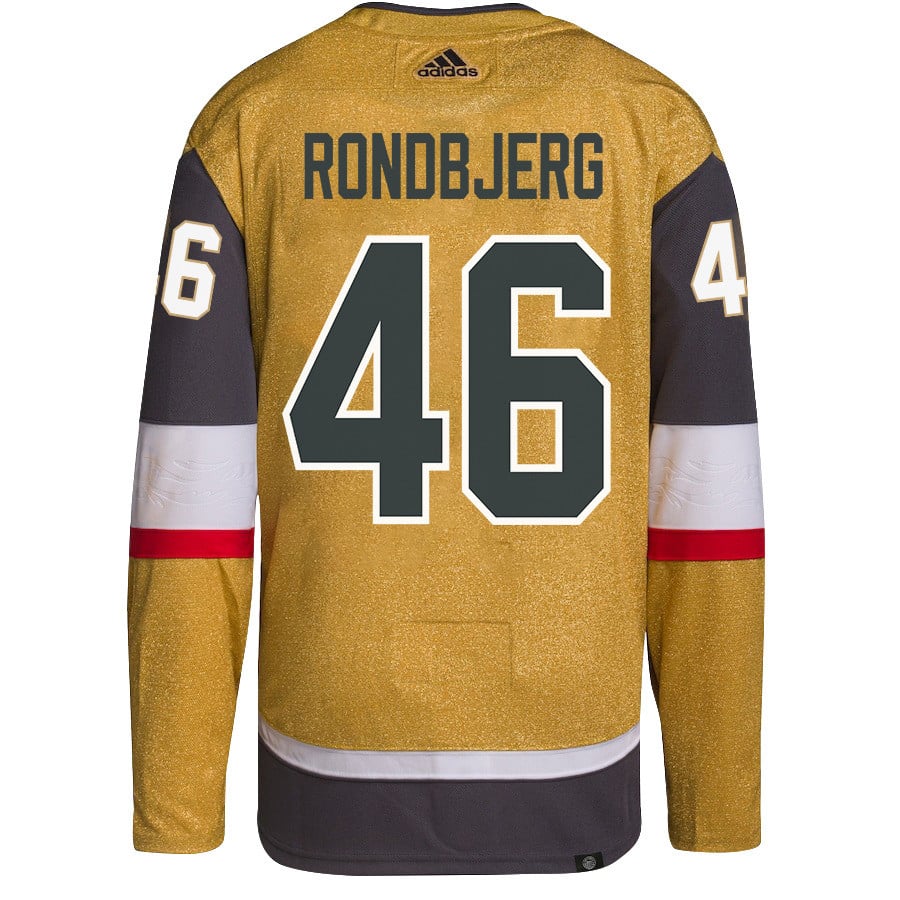 Alternative view of Jonas Rondbjerg 46 Vegas Golden Knights Stanley Cup 2023 Champions Patch Home Breakaway Men Hockey Jersey - Gold - JS664 