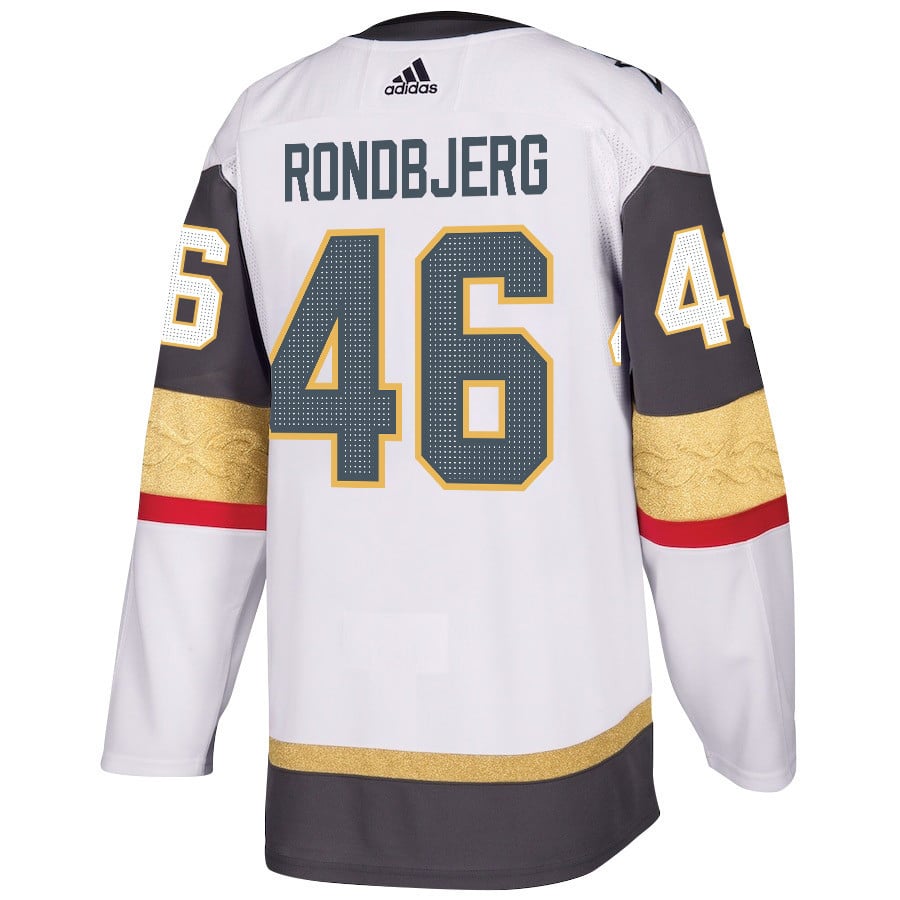 Alternative view of Jonas Rondbjerg 46 Vegas Golden Knights Stanley Cup 2023 Final Patch Away Breakaway Men Hockey Jersey - White - JS532 