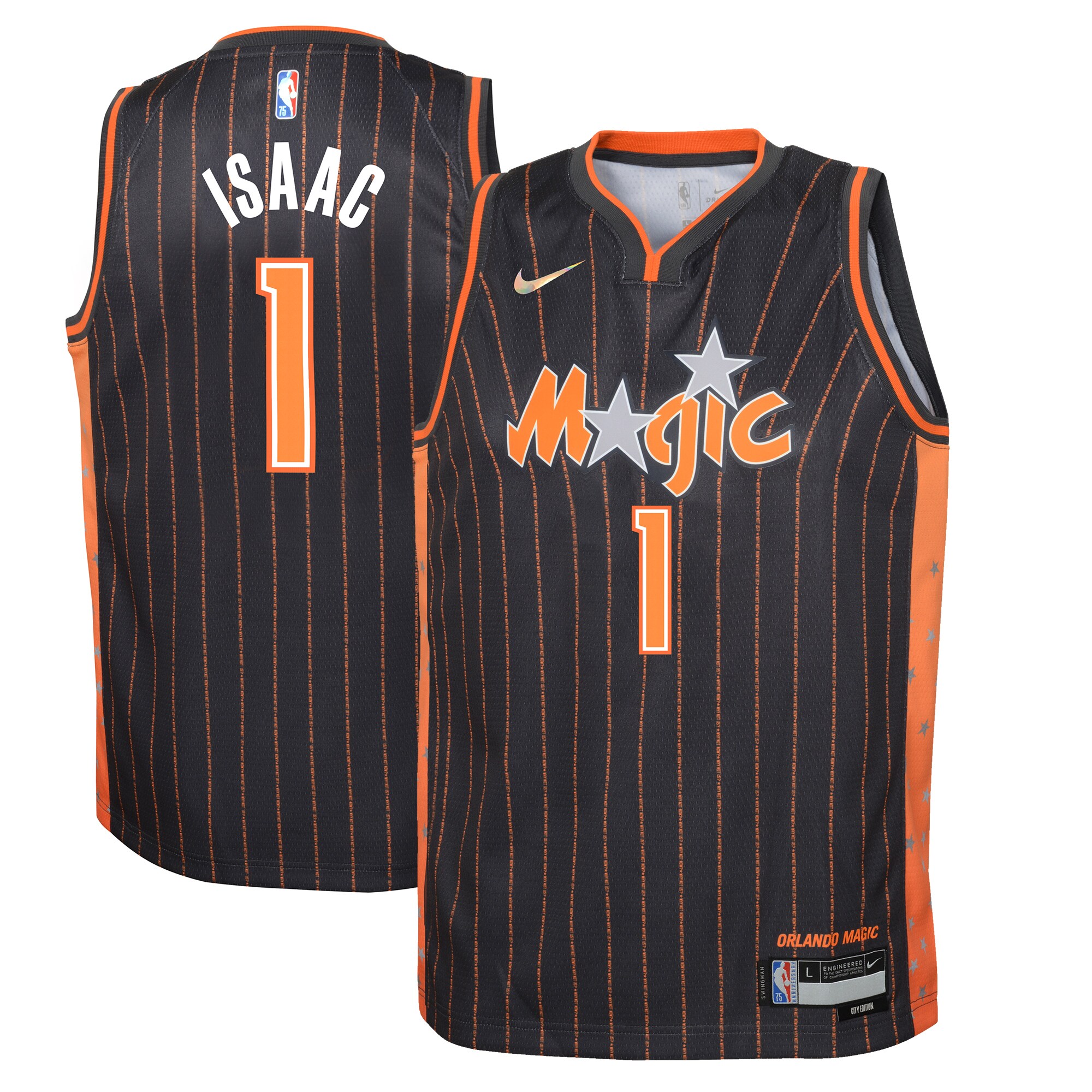 Alternative view of Jonathan Isaac Orlando Magic Youth 2021/22 Swingman Basketball Jersey - City Edition - Anthracite