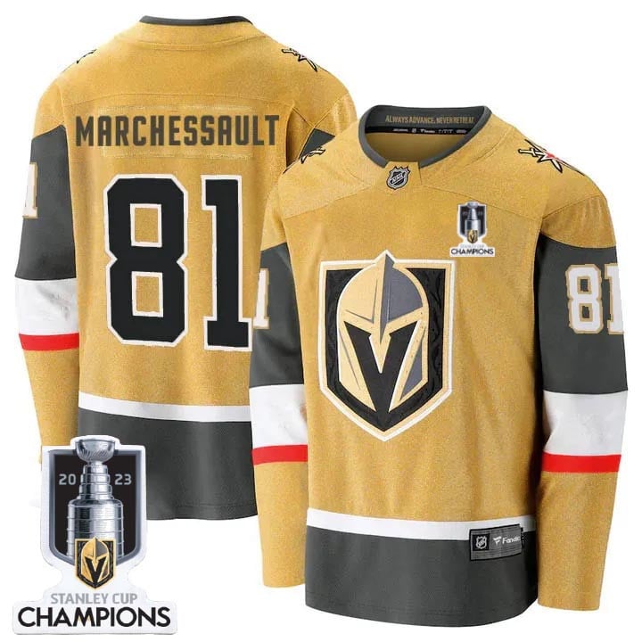 Jonathan Marchessault 81 Vegas Golden Knights 2023 Stanley Cup Champions Patch Breakaway Home Hockey Jersey - Gold - JS354 