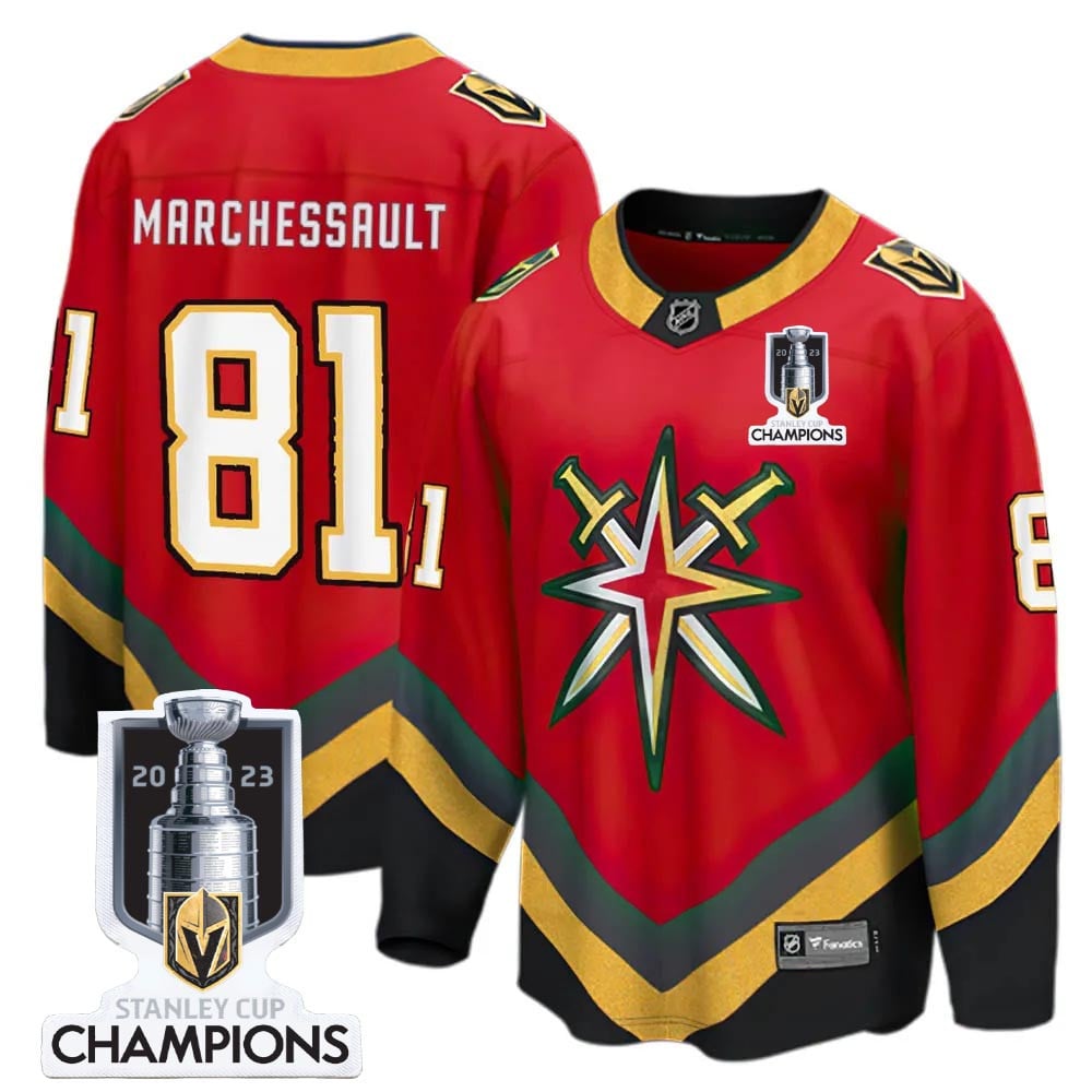 Jonathan Marchessault 81 Vegas Golden Knights 2023 Stanley Cup Champions Patch Reverse Editon Hockey Jersey - Red - JS957 