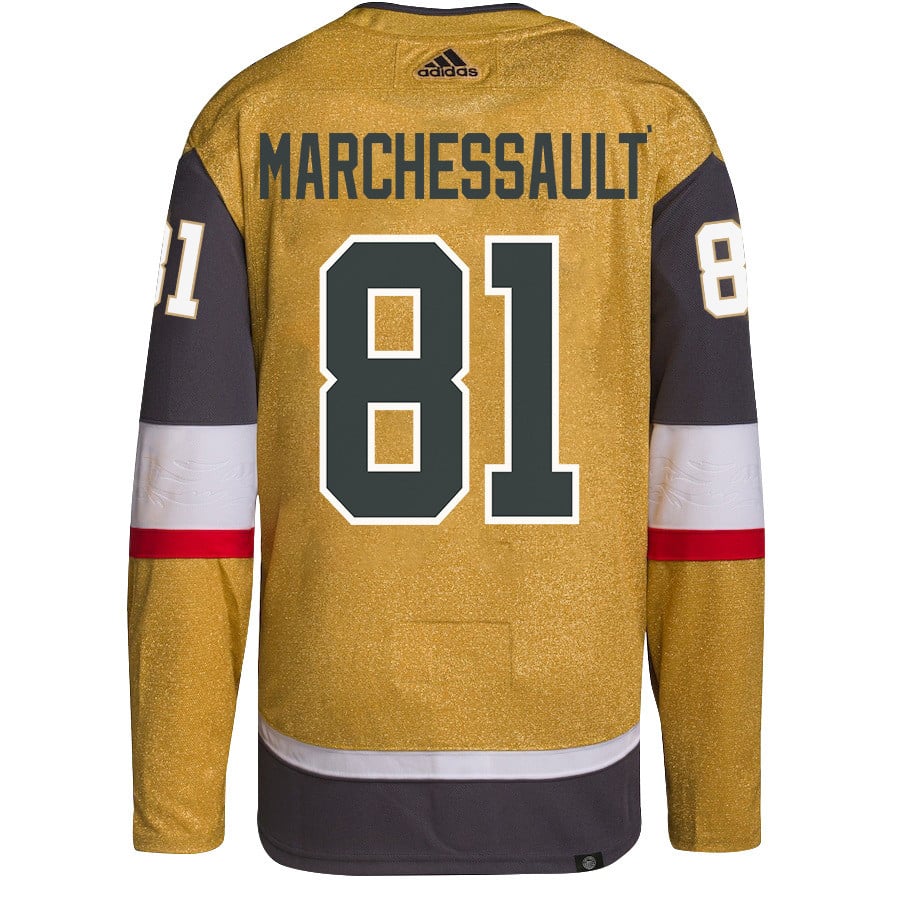 Alternative view of Jonathan Marchessault 81 Vegas Golden Knights Stanley Cup 2023 Champions Patch Home Breakaway Men Hockey Jersey - Gold - JS501 