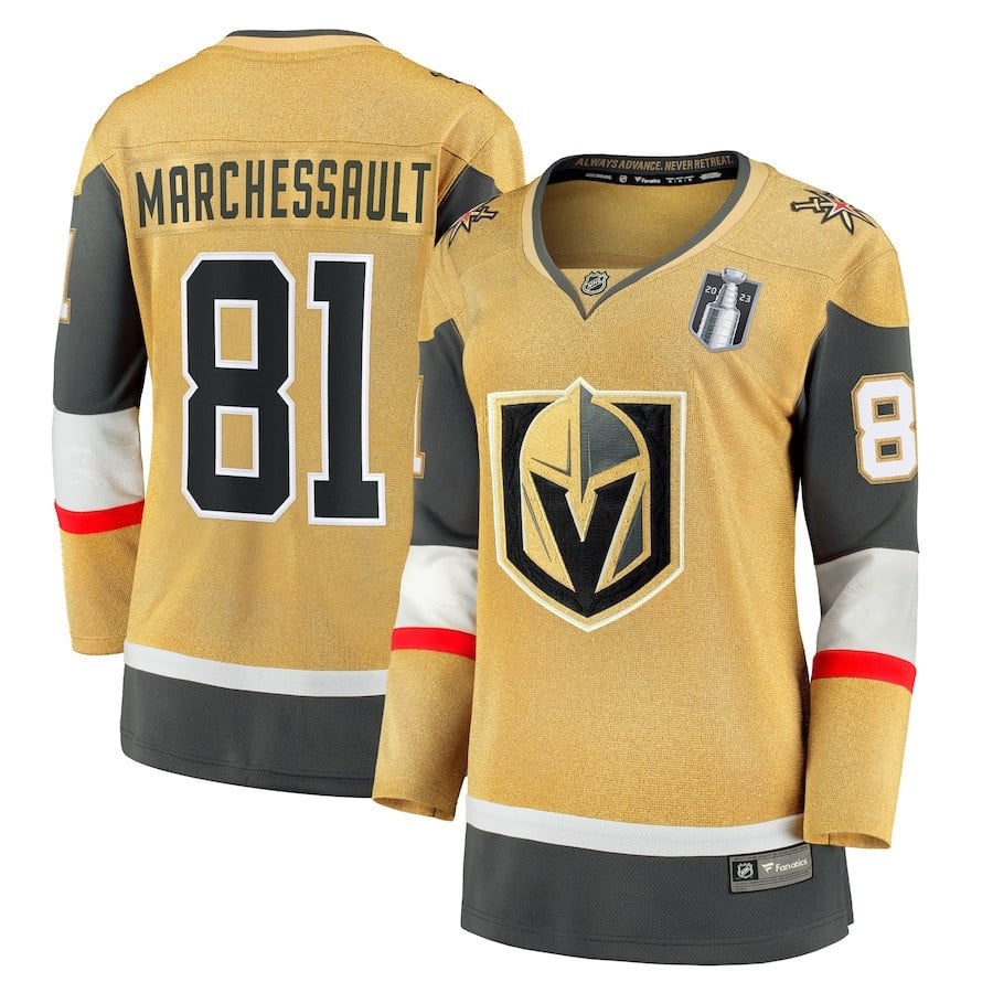 Jonathan Marchessault 81 Vegas Golden Knights Women's 2023 Stanley Cup Final Home Breakaway Player Hockey Jersey - Gold - JS430 